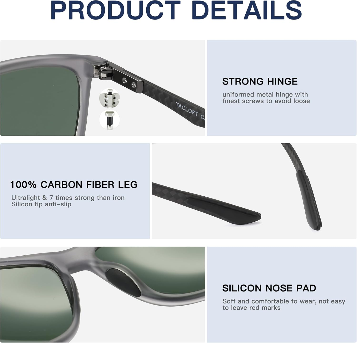 Carbon Fiber Polarized Sunglasses for Men Women, Retro Square Frame, UV400 Protection HD Lens, Driving Fishing Sports
