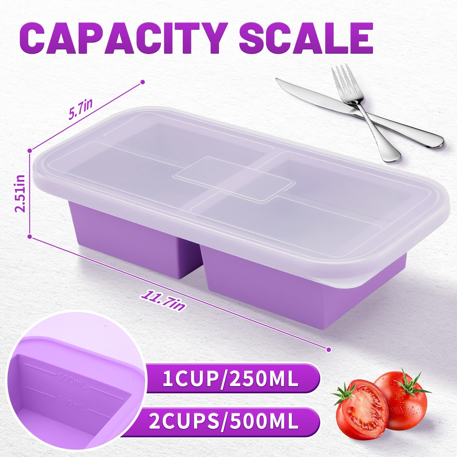 Silicone Freezer Molds With Lids 2 Cups (Purple)