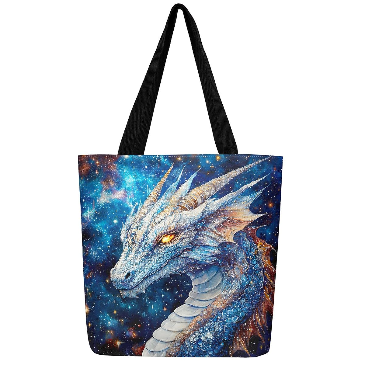 Loussiesd Dragon Canvas Tote Bags for Women Gifts 50cmx40cm Dragon Stuff Travel Beach Bag Wild Life Large Capacity Shoulder Handbags Dragon Decor Reusable Grocery Bag for Shopping Gym Blue