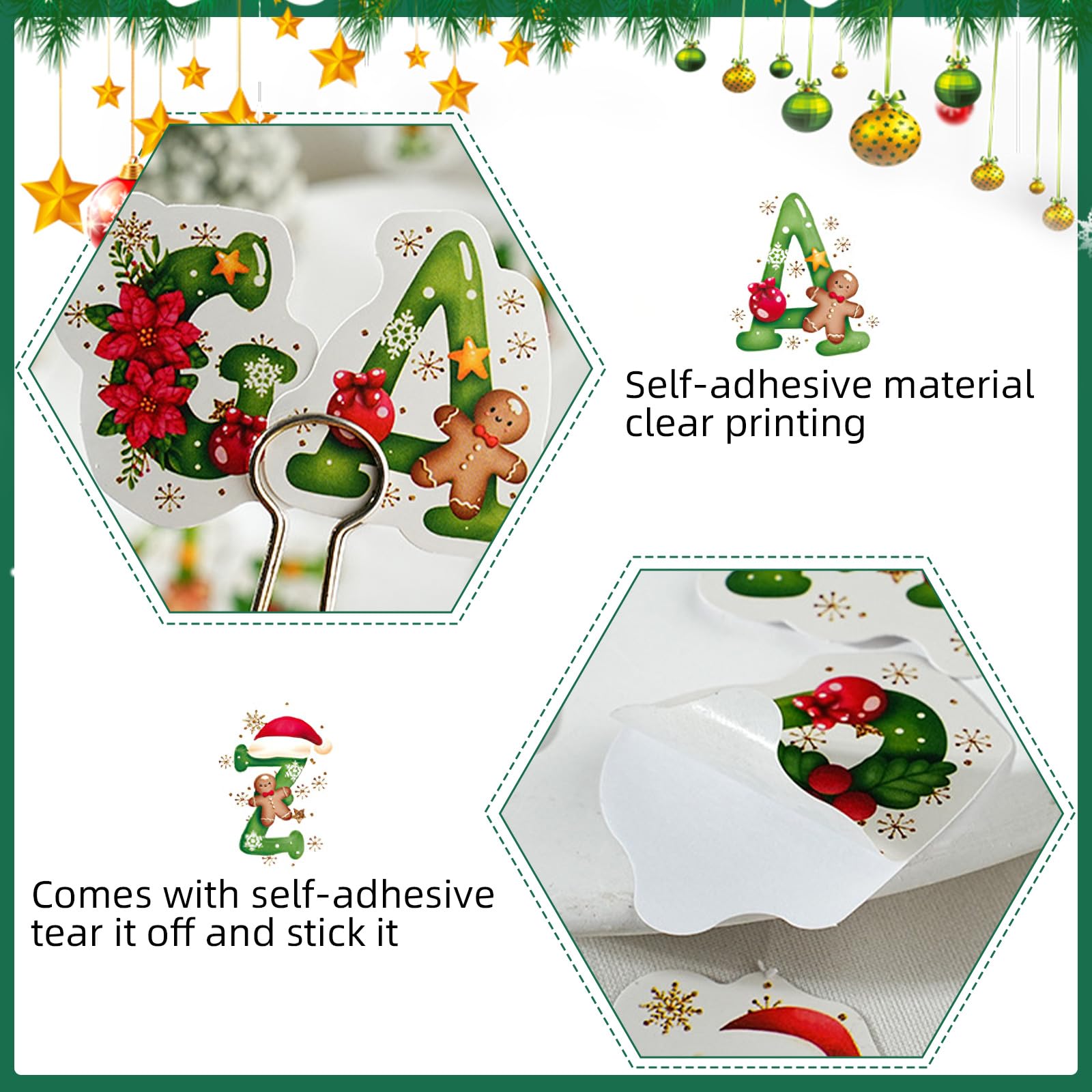 52PCS Christmas Letter Stickers, Mini Size Scrapbook Stickers, DIY Decoration Set for Travel Case Laptop, Planners, Calendars - Image 3