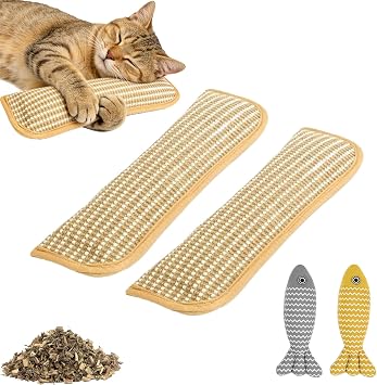 Interactive Catnip Chew Toy, Catnip Pillow Toy, Sisal Scratching Pad, Bite Resistant Kitten Teething Toys, Interactive Cat Nip Kicker Toys for Indoor Scratching, Chewing & Teething 2pcs