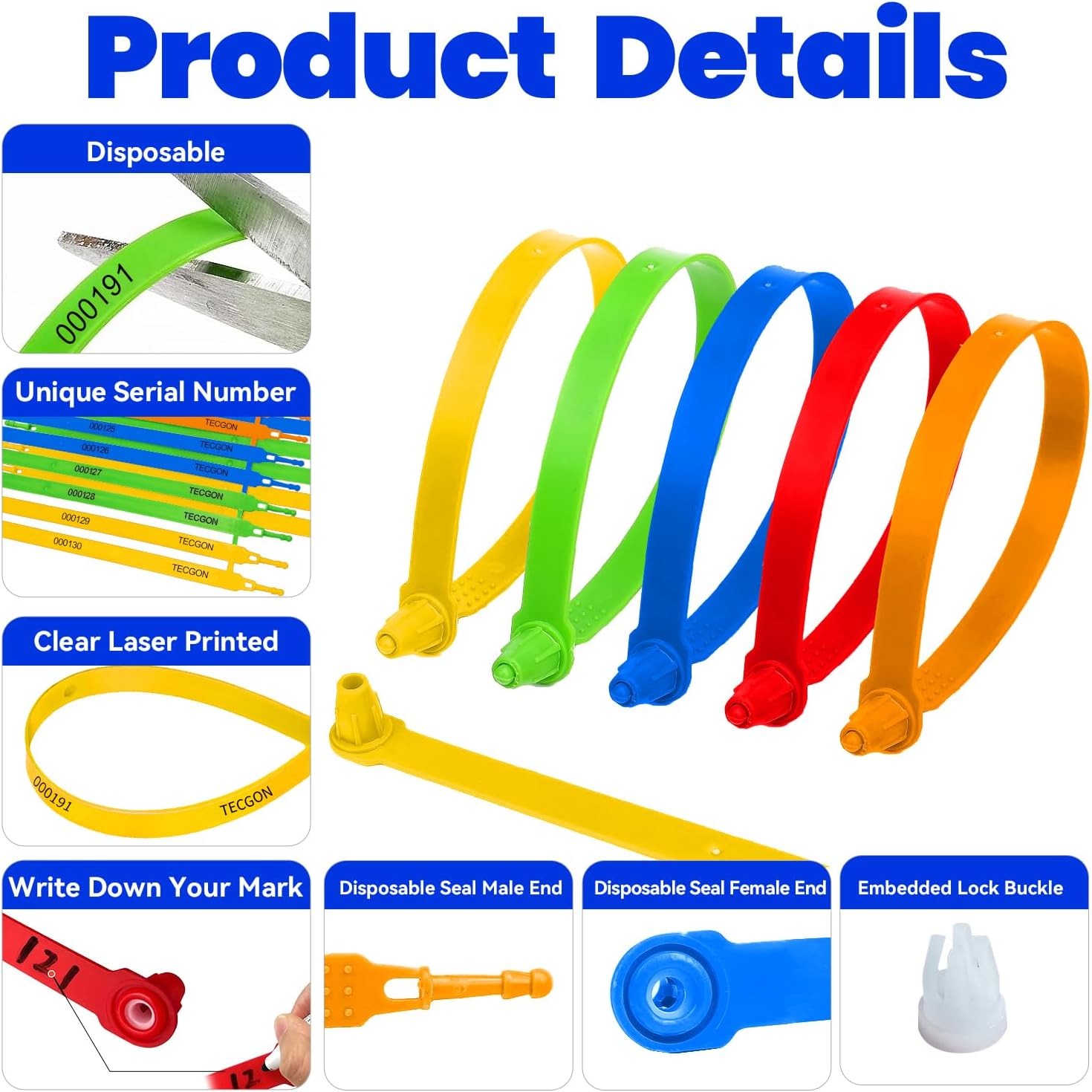 1000 Pack Plastic Tamper Seals Fire Extinguisher Tags Security Tags Seals Safety Numbered Zip Ties Labels Safety Disposable Self Locking Signage 9.84 inch Length