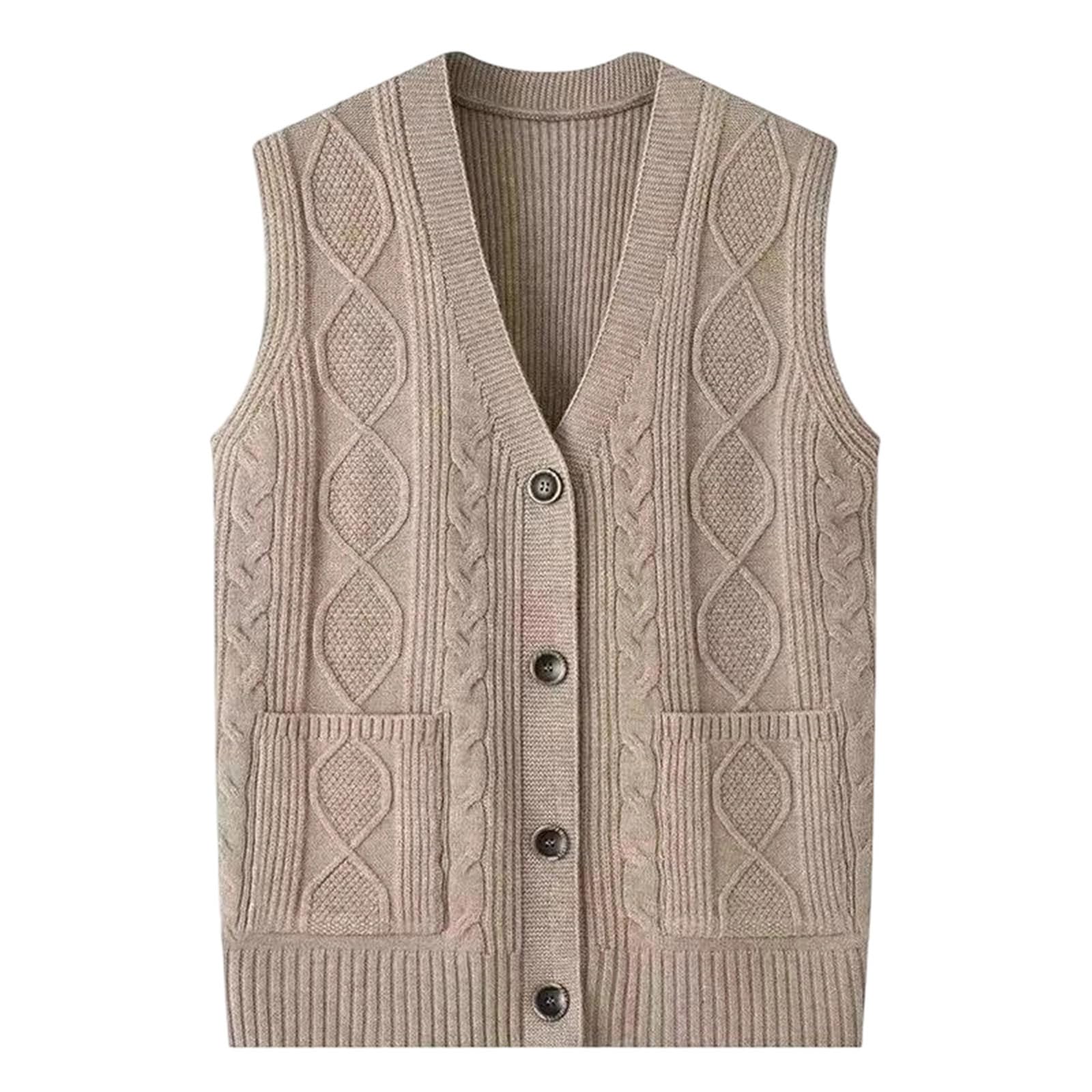 Womens V-Neck Sleeveless Sweater Vest Casual Loose Fit Single Breasted Button Knit Cardigan Waistcoat For Layering