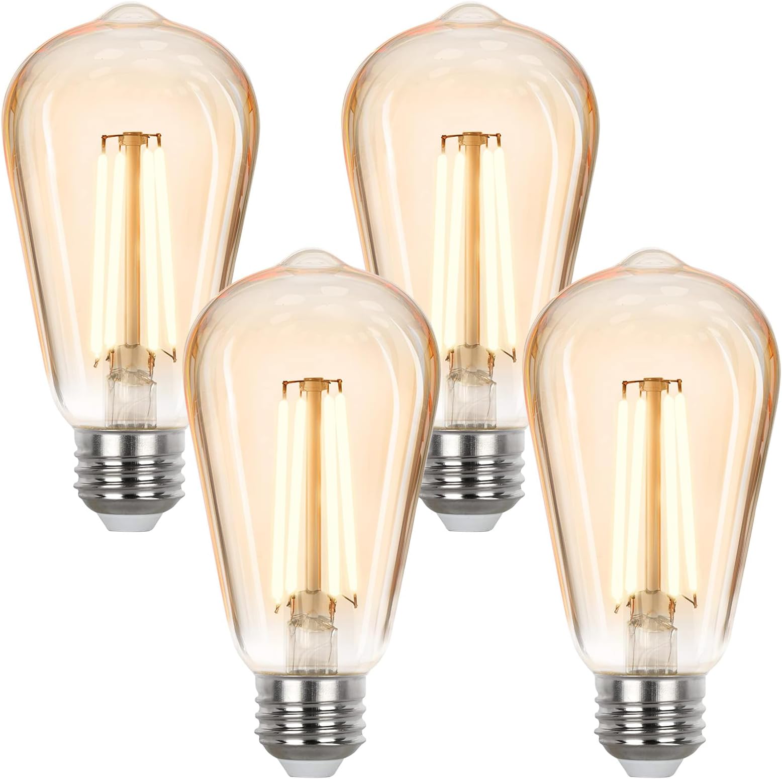 LED Edison Bulbs 40 watt Equivalent, E26 Light Bulb Dimmable, Soft White 2700K, Amber Glass ST58 Vintage LED Bulbs, 90+ CRI, 4.5W 400LM, E26 Base, 4 Pack