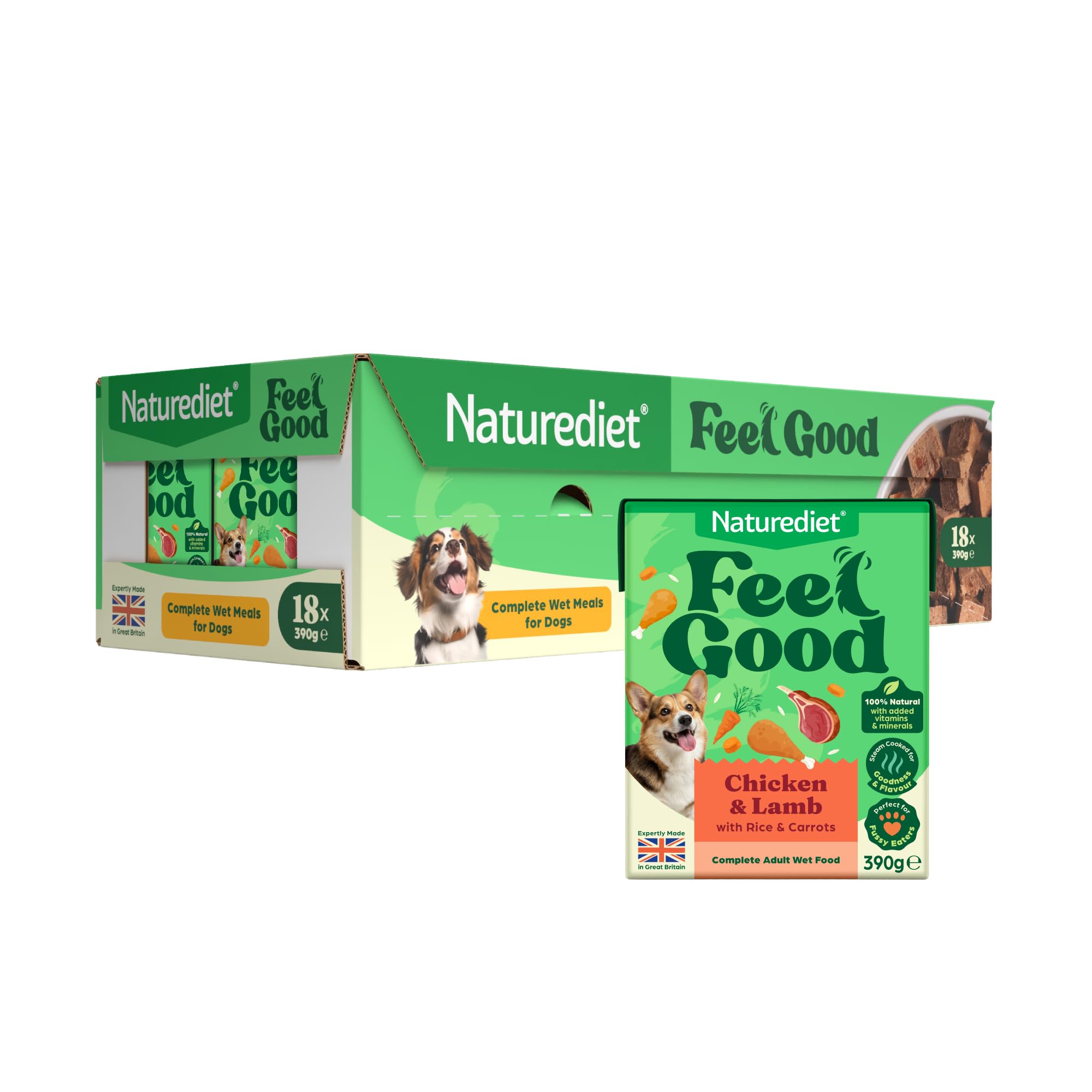 Naturediet - Feel Good Wet Dog Food, Natural and Nutritionally Balanced, Chicken & Lamb, 390g (Pack of 18)