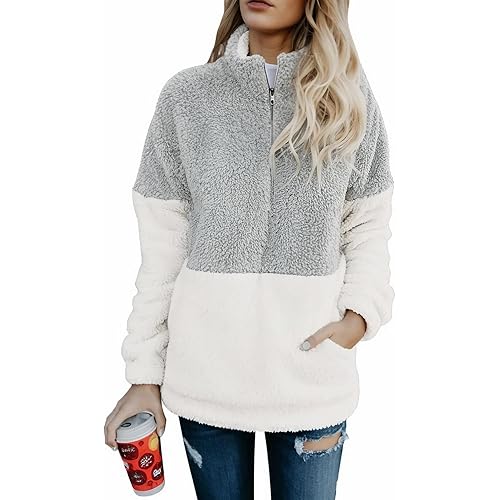 Acelitt Womens Oversized Fuzzy Fleece Sweatshirts with Pockets,S-XXL