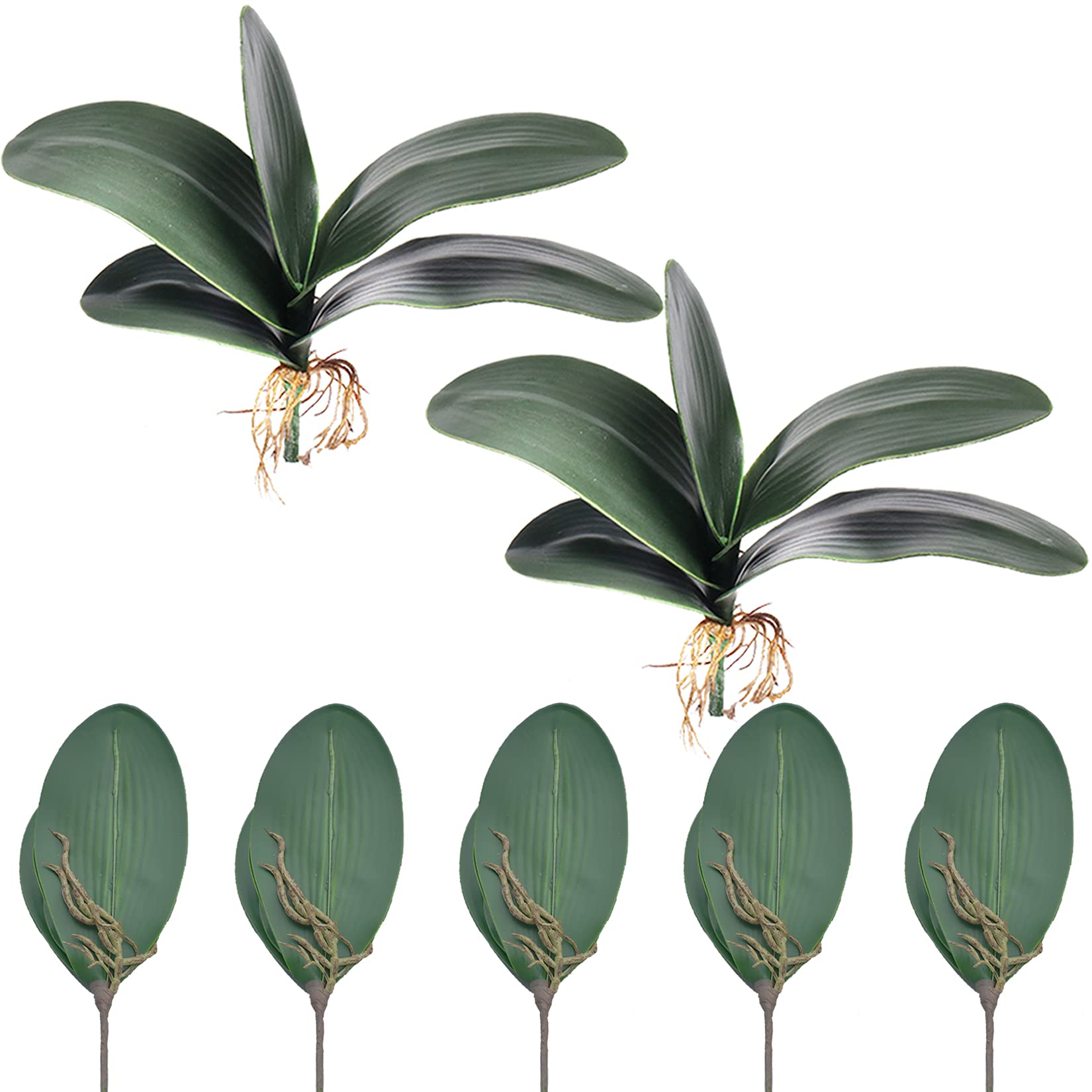 HinyoCo Big Size Artificial Green Phalaenopsis Artificial Orchid Leaves Green Plant Garden Bonsai Décor (7)