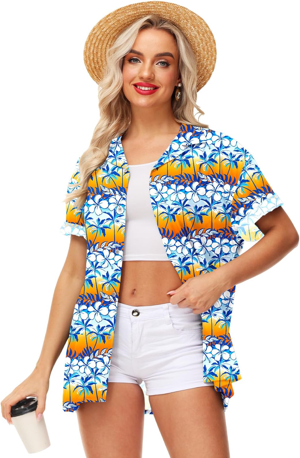 AOBUTEMens 4th of July Shirt Patriotic Flag Hawaiian Tropical Beach Holiday Tops