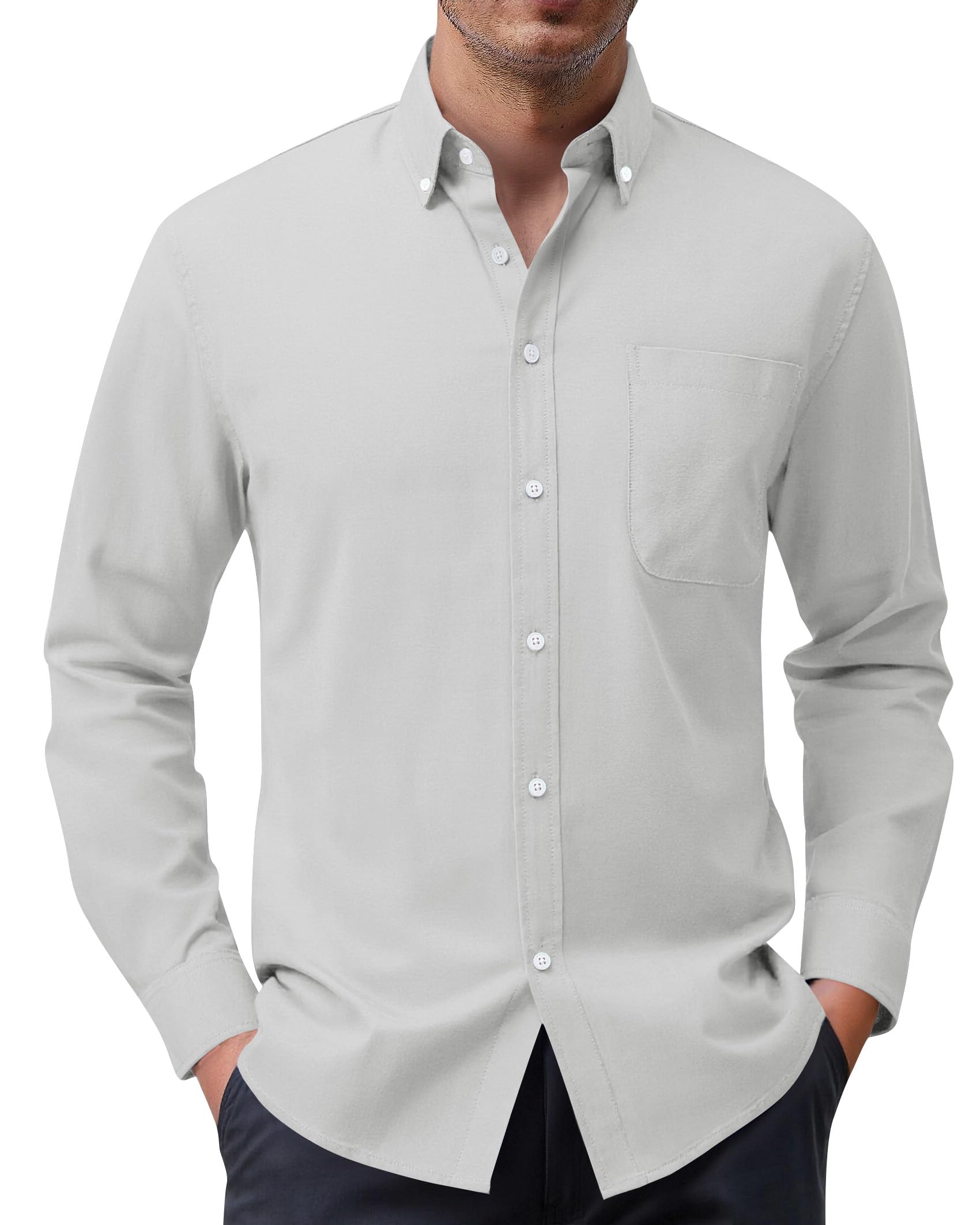 siliteelon Herren Hemd Oxford Hemden Freizeithemd mit Tasche Regular fit Businesshemd Bügelleichte Oberteile männer Modern,M