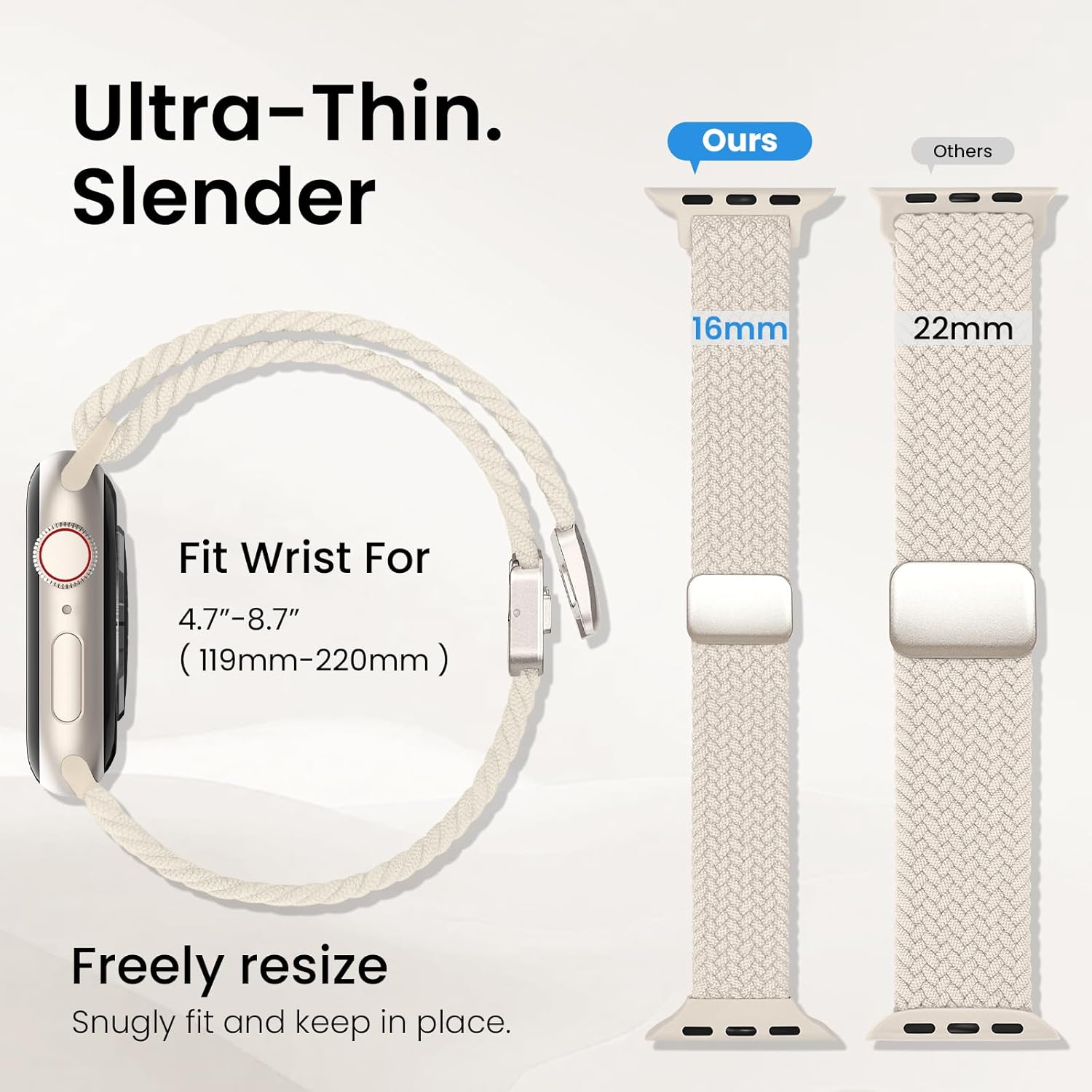 Slim Stretchy Band Compatible with Apple Watch Bands 40mm 41mm 42mm 38mm 44mm 45mm 46mm Women Men, Thin Elastic Nylon Sport Braided Solo Loop Magnetic Strap for iWatch Series 11 10 9 8 7 6 5 4 3 SE 2 - Image 2