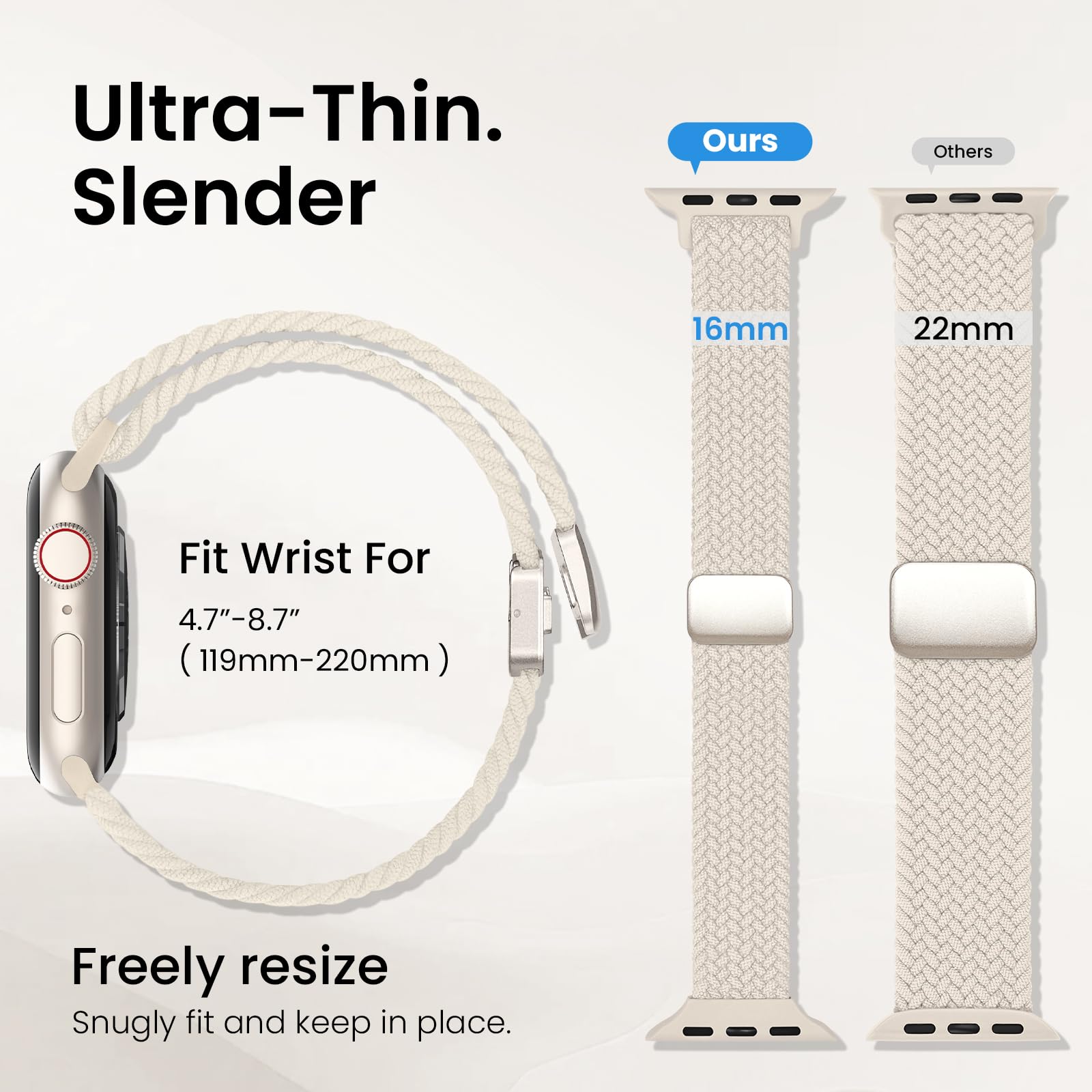 Slim Stretchy Band Compatible with Apple Watch Bands 40mm 41mm 42mm 38mm 44mm 45mm 46mm Women Men, Thin Elastic Nylon Sport Braided Solo Loop Magnetic Strap for iWatch Series 11 10 9 8 7 6 5 4 3 SE 2 — view 2