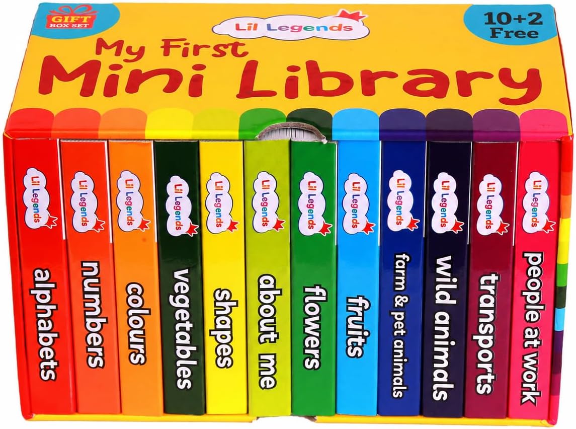 Oswaal Lil Legends Mini Library | Early Learning Board Books Box Set for Kids | 12 Books on Alphabet, Numbers, Colours, Shapes, Animals, Fruits, Vegetables & More | Ages 0–4 Years