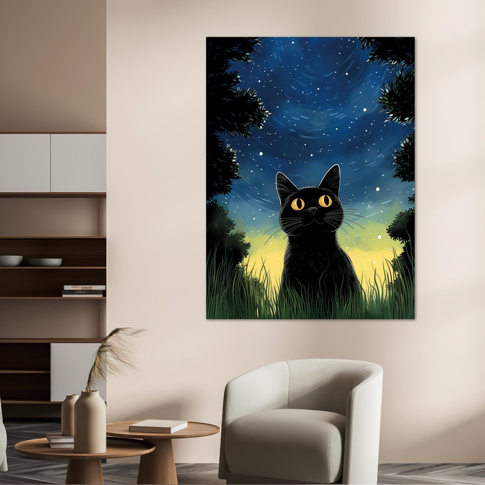 Gerahmter Leinwanddruck 'Lustige Schwarze Katze' – Modernes Wandbild Für Wohnzimmer & Mehr