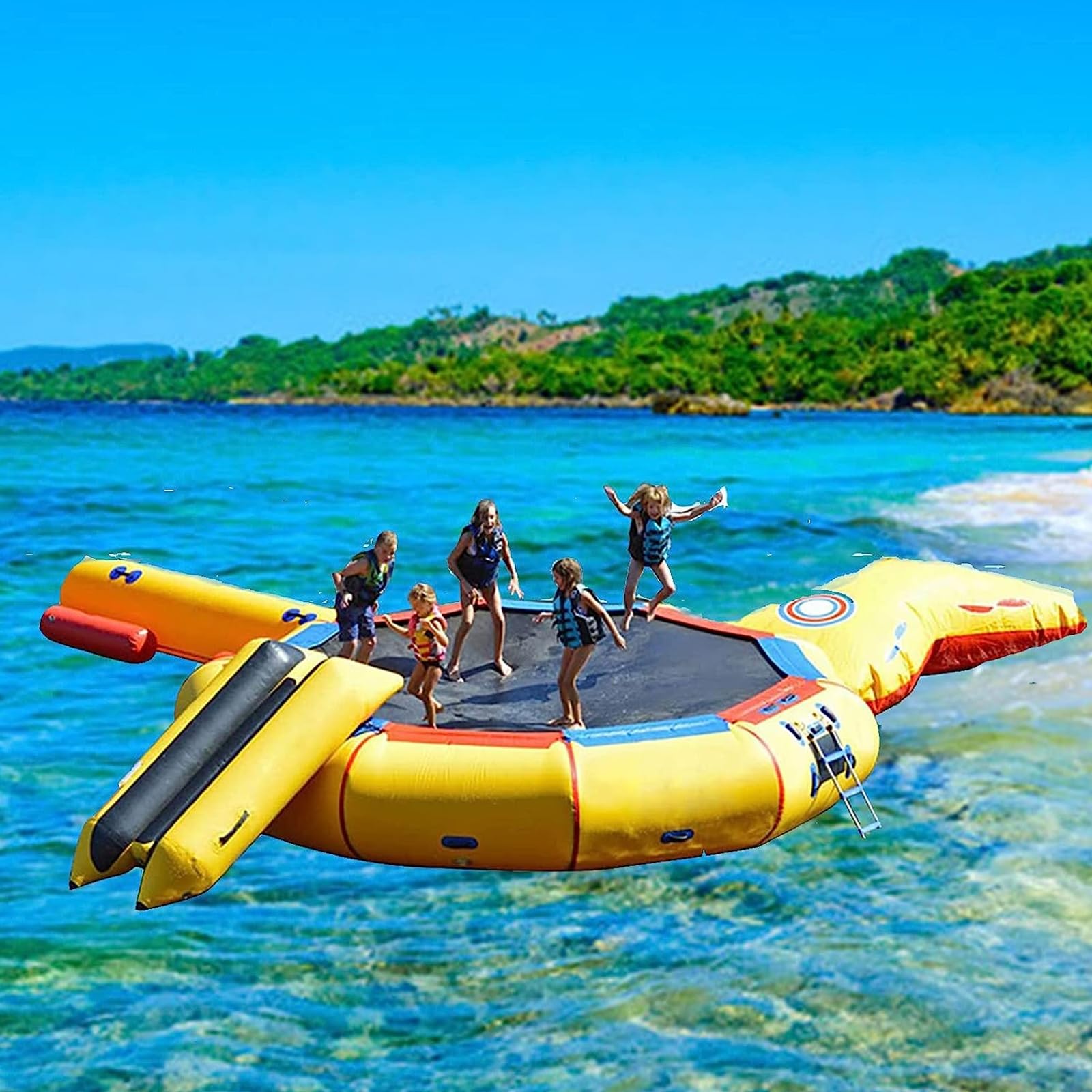 Water Toys,Inflatable Water Trampoline, Ocean Water Trampoline, Floating Water Trampoline, Splash Pad, Platform with Air Pump,13ft interesting