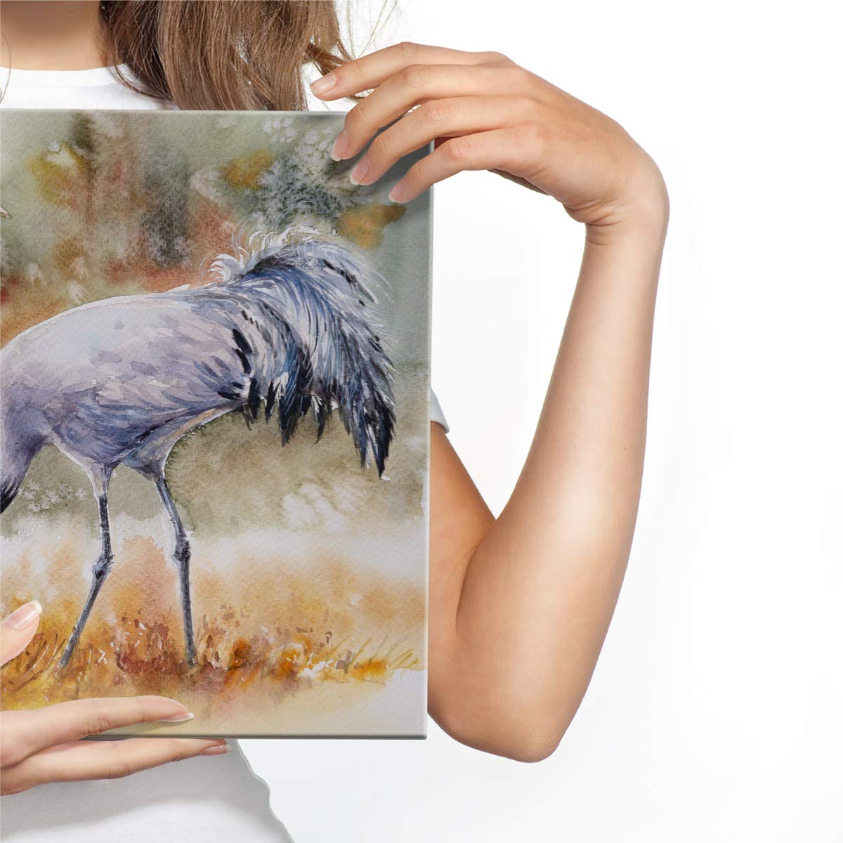 Muralo Wandbild Natur, Kraniche, Feld, Gras, Landschaft, Vögel - 120x80 cm | Leinwandbild, Modernes Design, Fauna und XXL - ideal für Schlafzimmer und Wohnzimmer, Ein echter Hingucker in jedem Zuhause