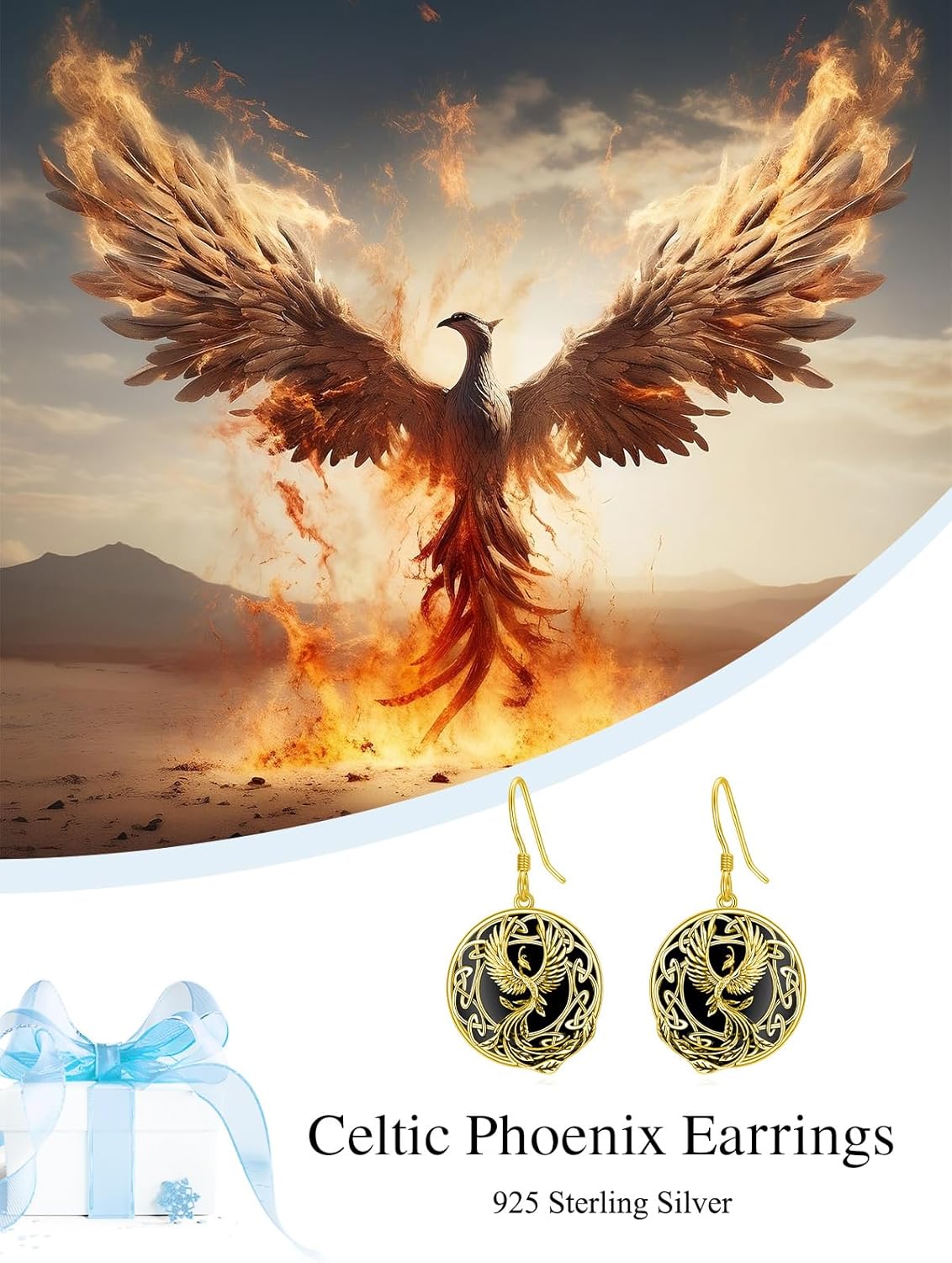 POTOP Phoenix Earrings 925 Sterling Silver Celtic Dangle Earrings Abalone/Black Agate Phoenix Rising Jewelry Christmas Gifts for Women Mom Sister Wife Girlfriend Nana Grandma - Image 5