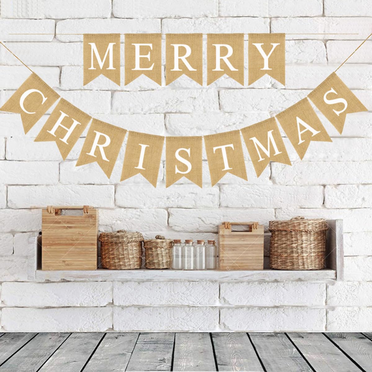 VICASKY Pancarta Colgante Diseño de de Golondrina Letras de Feliz Navidad de Lino Banderines de Arpillera para Decoración Interior y Exterior para Fiestas