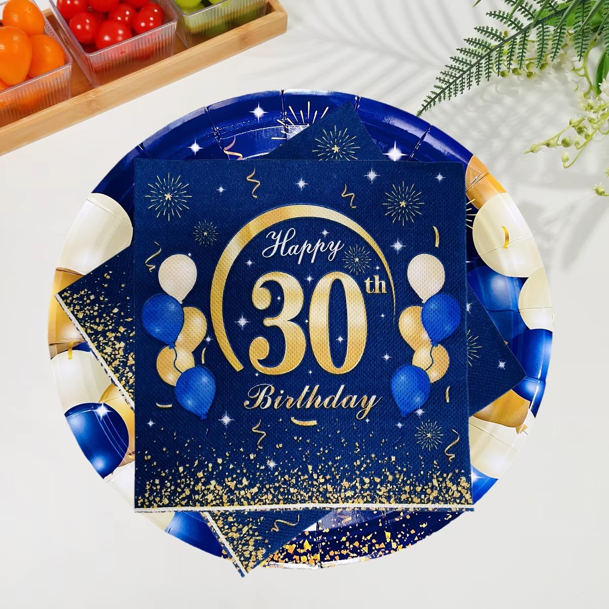 40 pieces of 30th birthday party supplies, 30th Birthday Tableware, Table Decoration, Blue and Gold Plates, Napkins, Tableware, Men's and Women's 30th Birthday Party Gifts thumbnail