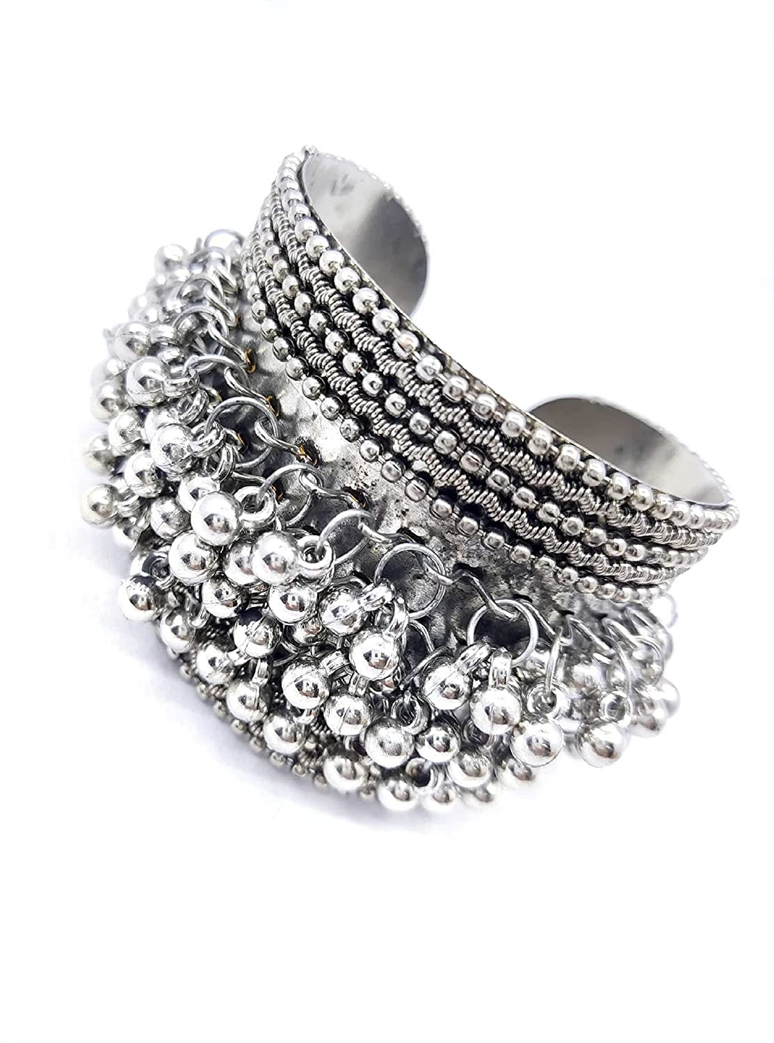 Silver Oxidised Ghunghroo Kada Bracelet, Women
