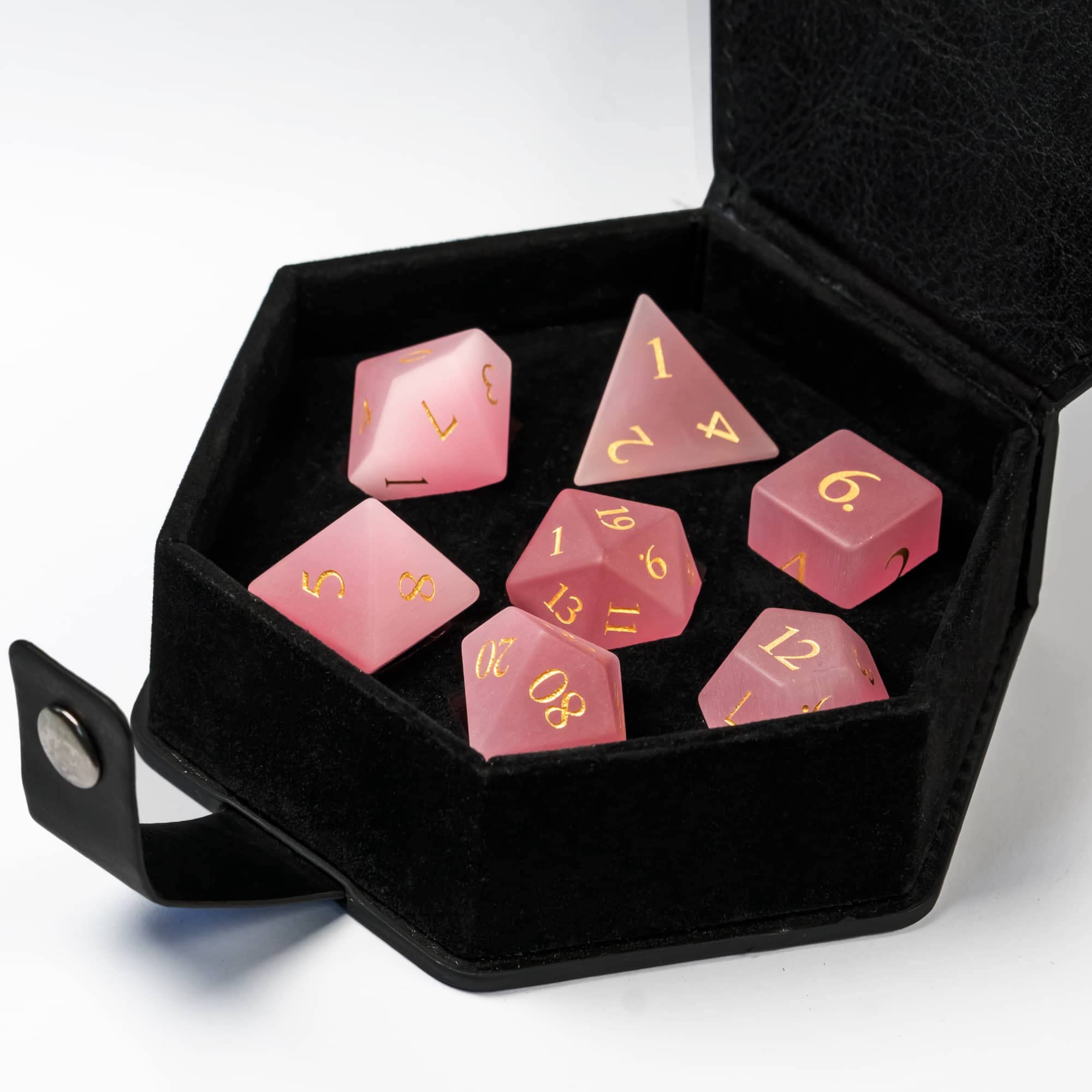 UDIXI Juego de dados de piedras preciosas de Navidad, 7 dados de cristal DND para mazmorras y dragones, dados de piedra hechos a mano para juegos de mesa MTG (ojo de gato rosa)
