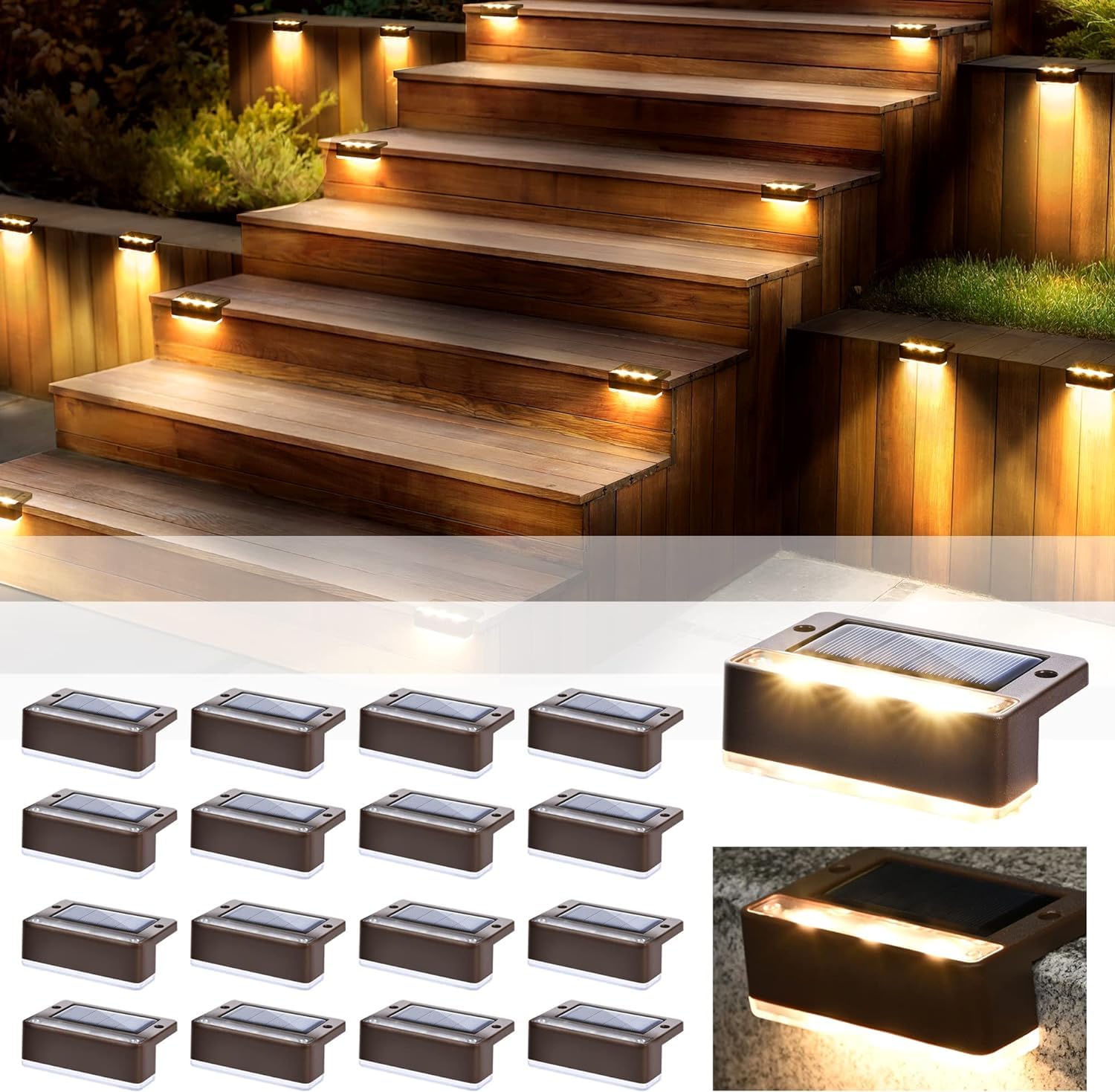 See full amazon price history chart for Solar Step Lights Outdoor Waterproof LED Solar Lights for Outdoor Stairs, Step, Fence, Yard, Patio,Garden, Railing, and Pathway(Warm White) (16) Solar Step Lights Outdoor Waterproof LED Solar Lights for Outdoor Stairs, Step, Fence, Yard, Patio,Garden, Railing, and Pathway(Warm White) (16) (B0CV7L14VF) Amazon Price History, Amazon Price Tracker
