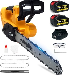 L1NXIXI 12 Inch Cordless Electric Chainsaw, Makita 18V Compatible, 2x 4000mAh Batteries & Charger, Brushless Motor, Auto Oiler, 2 Chains