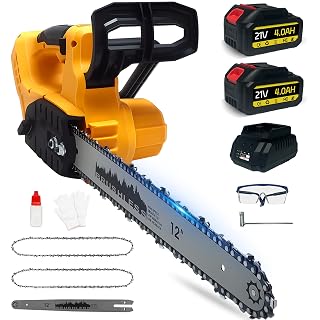 Elektrische Kettensäge Akku, 12 Zoll Kettensäge für Makita 18V Akku - Inklusive 2x 4000mAh Akku und Ladegerät, Elektro Motorsäge mit 1000W Bürstenloser, automatischer Öler, 2 Ketten - Amazon product rated Grade A