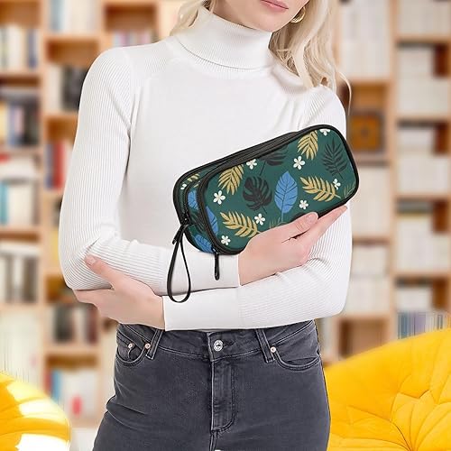 Miniatura 7 de Nylon Zippered Pencil Bag Tropical Leaf Flower Olive Blue Large Capacity Pencil Case Organizer Stationery Bag for Preppy School Boys estuche para