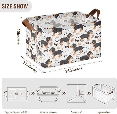 Miniatura 3 de Duchshund Dog Cute Bones Decorative Foldable Baskets Decorative Storage Bins with Handles Closet Cloth Gift for Closet Cloth Gift cajas