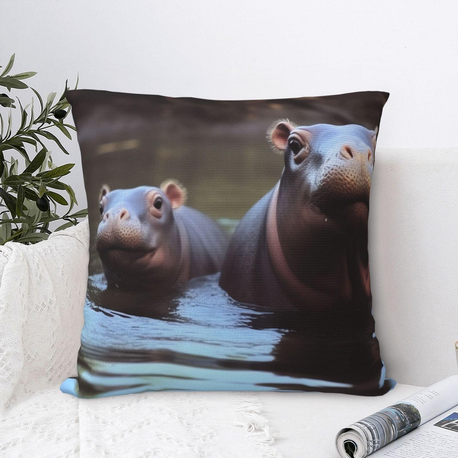 FodPand Luxury Velvet Throw Pillow Covers 24"x24" Super Soft Decorative Pillow Cases - Hippos Pillowcases Modern Lumbar Cushion Cases for Couch Sofa Bed Pillow Shams