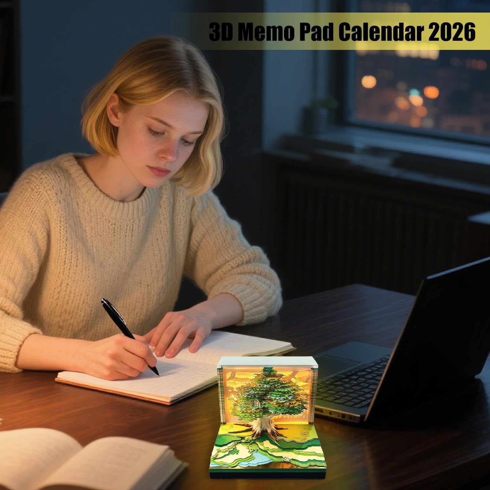 3D Memo-Pad-Kalender 2026 Abreiß-Notizblock Zeitkunst | Abreißbarer Notizblock mit Schnitzkunst-Motiv Für Erntedank Weihnachten Einweihung Schreibtisch Tischdekoration