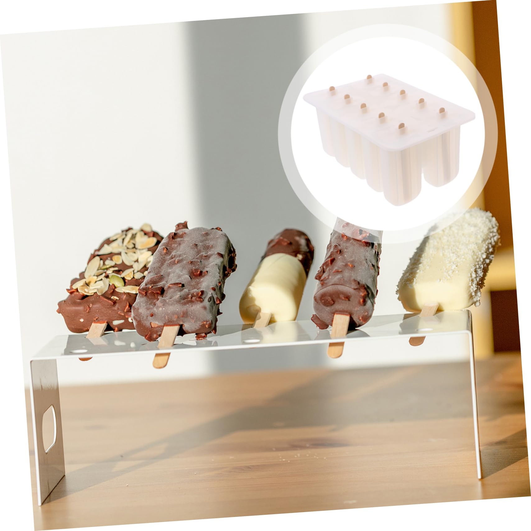 Moule à Glace Diy Silicone Semi-transparent Cavités Avec Bâtonnets Bois Pour Sorbets Maison Réutilisable Sain Pour Jus Yaourt Et Fruits