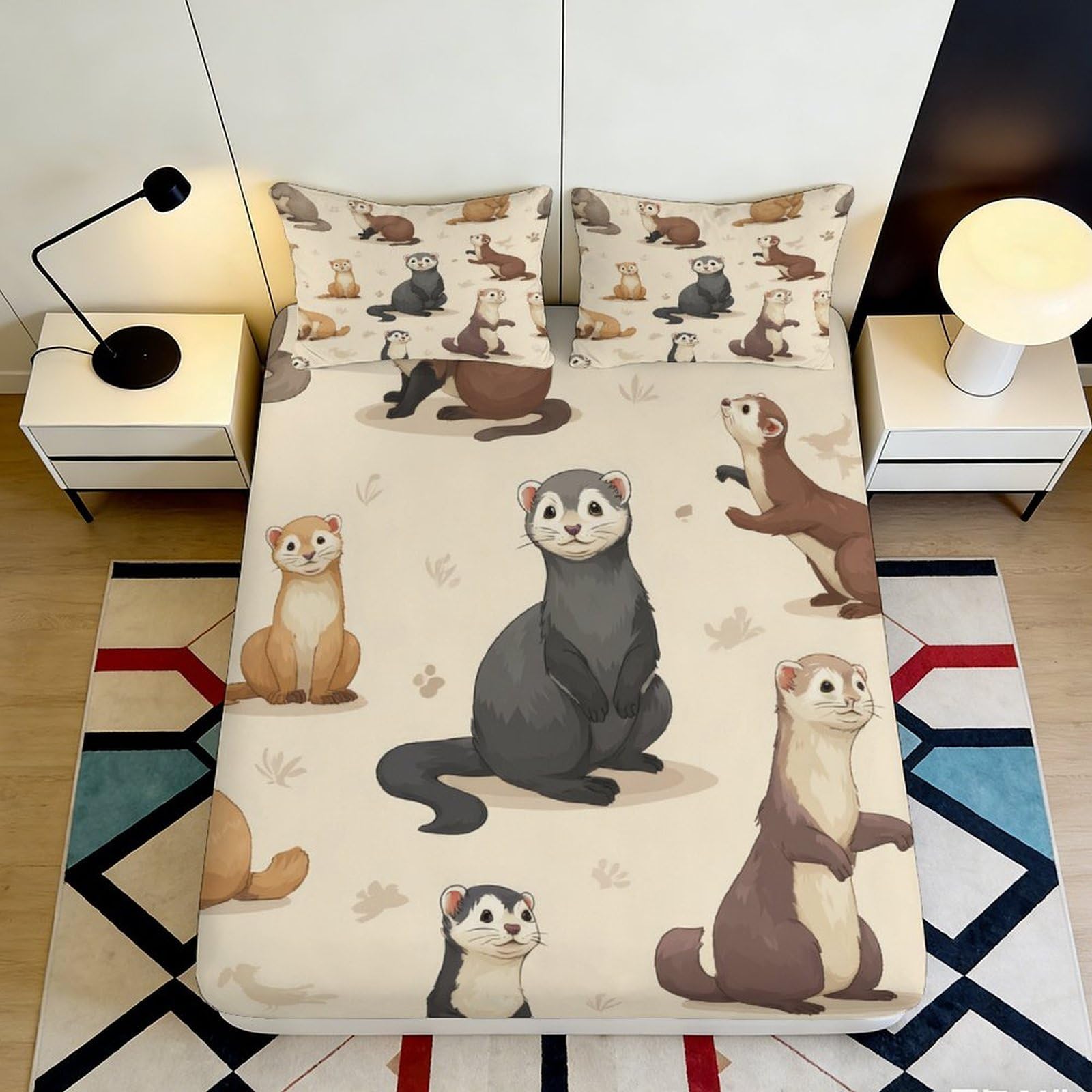 3D Printed Cartoon Otter Fitted Sheet Microfiber Soft Animal Mattress Cover for Bedroom Dorm Decorative Bed Protection 90x200x25cm