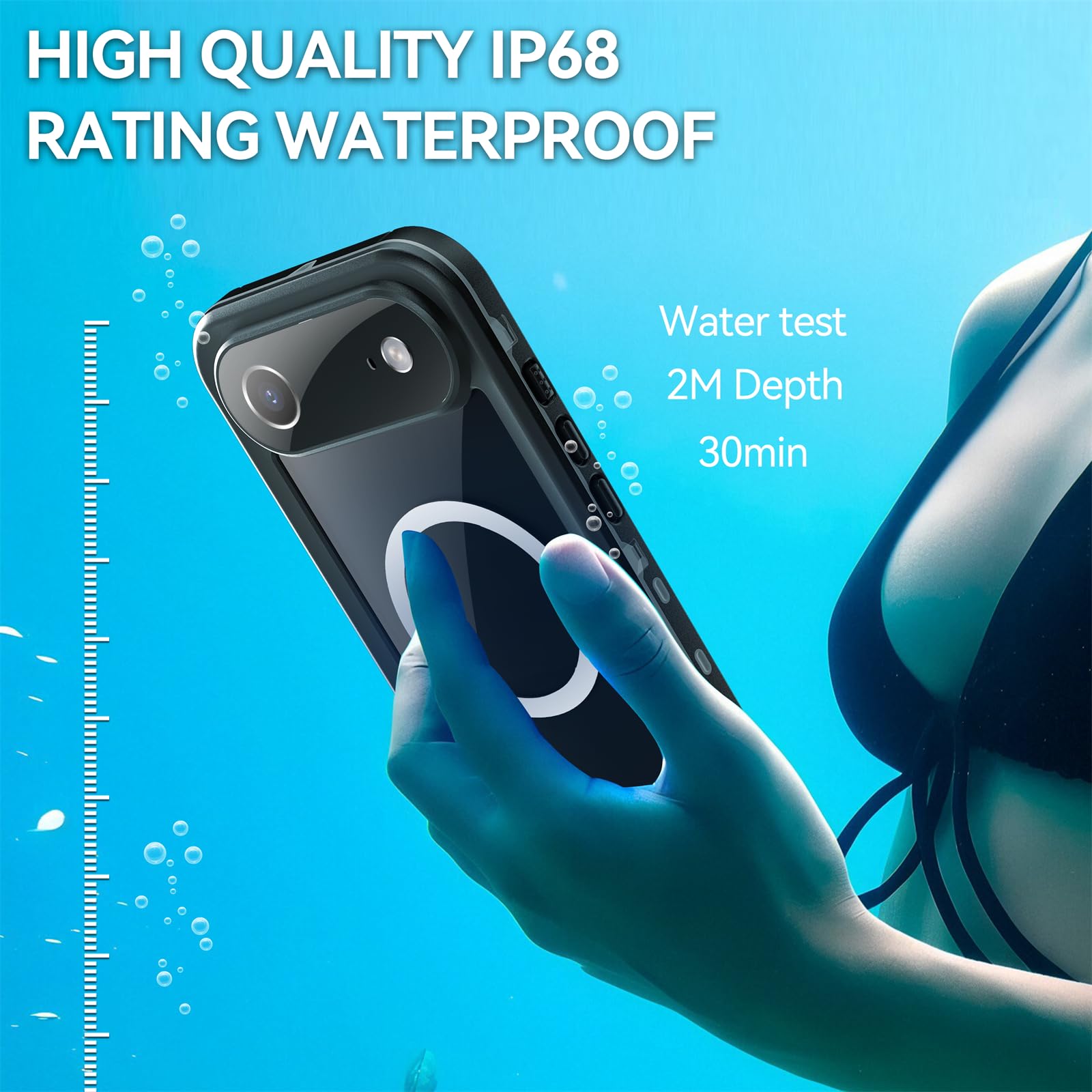 Wodoodporne etui do iPhone'a 17 Pro Max/17 Pro/17 Air/17, kompatybilne z MagSafe z certyfikatem IP68, podwodne, w pełni uszczelnione etui z wbudowaną osłoną ekranu (czarne, iPhone 17 Air)