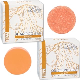 Luxiny Mango Shampoo and Conditioner Bar Set - Sulfate-Free, 1 Shampoo Bar (60g) & 1 Conditioner Bar (50g) for Normal/Dry Damaged Hair, Made in USA