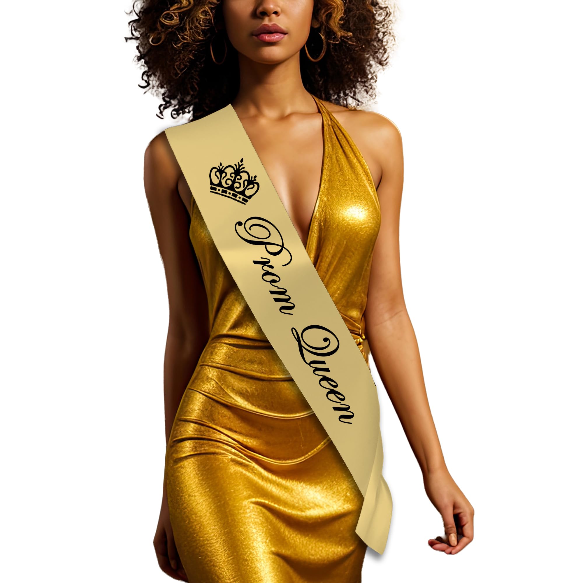 Fuzzy Cactus Gold - Prom Queen Prom King & Prom Queen Sashes, Set Of 2 Or Individual, 160Cm X 10Cm, Gold, Silver, Blue And Pink (Gold - Prom Queen)