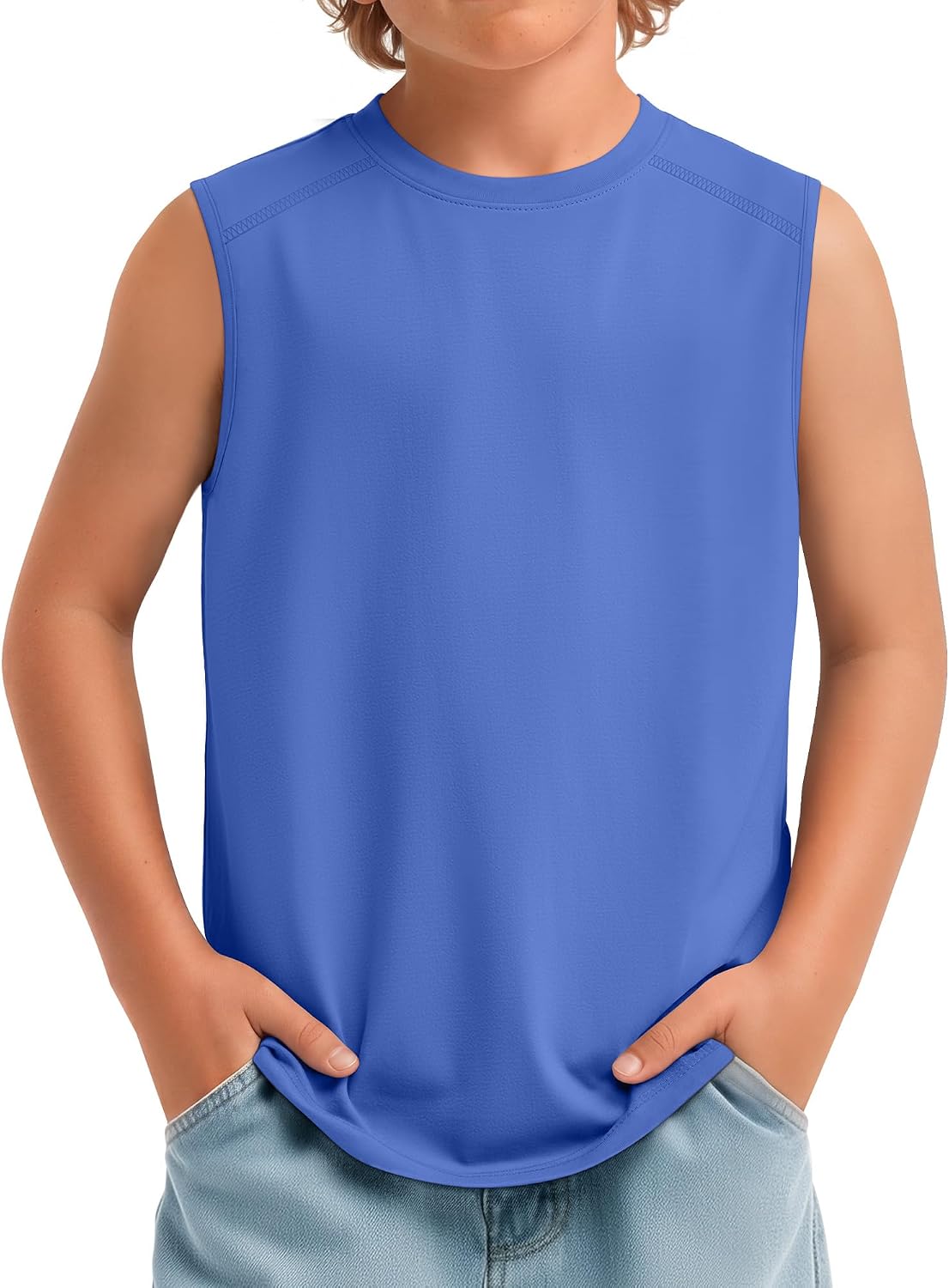 Boys Tank Top Muscle Shirts Sleeveless Athletic Undershirt Crew Neck Summer Workout Kids T-Shirt 5-14 Years