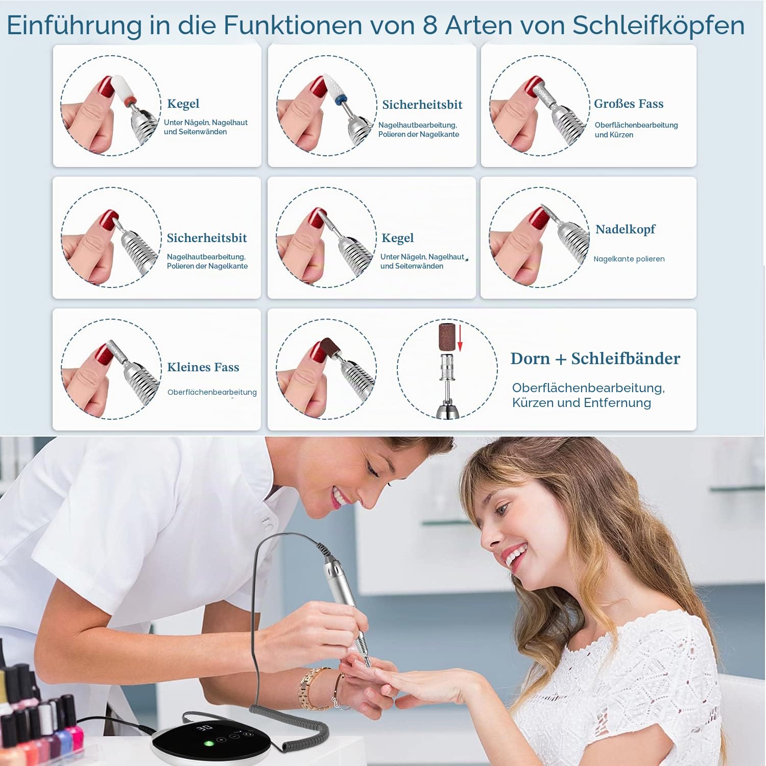 Elektrische Nagelfräser für Gelnägel, 35000 u/min Professionelle Nagelbohrer mit Touch-Tasten und mit LCD Bildschirm, Nagelfeile Maniküre Pediküre Set, Nagelpflege Set für Nägel Design