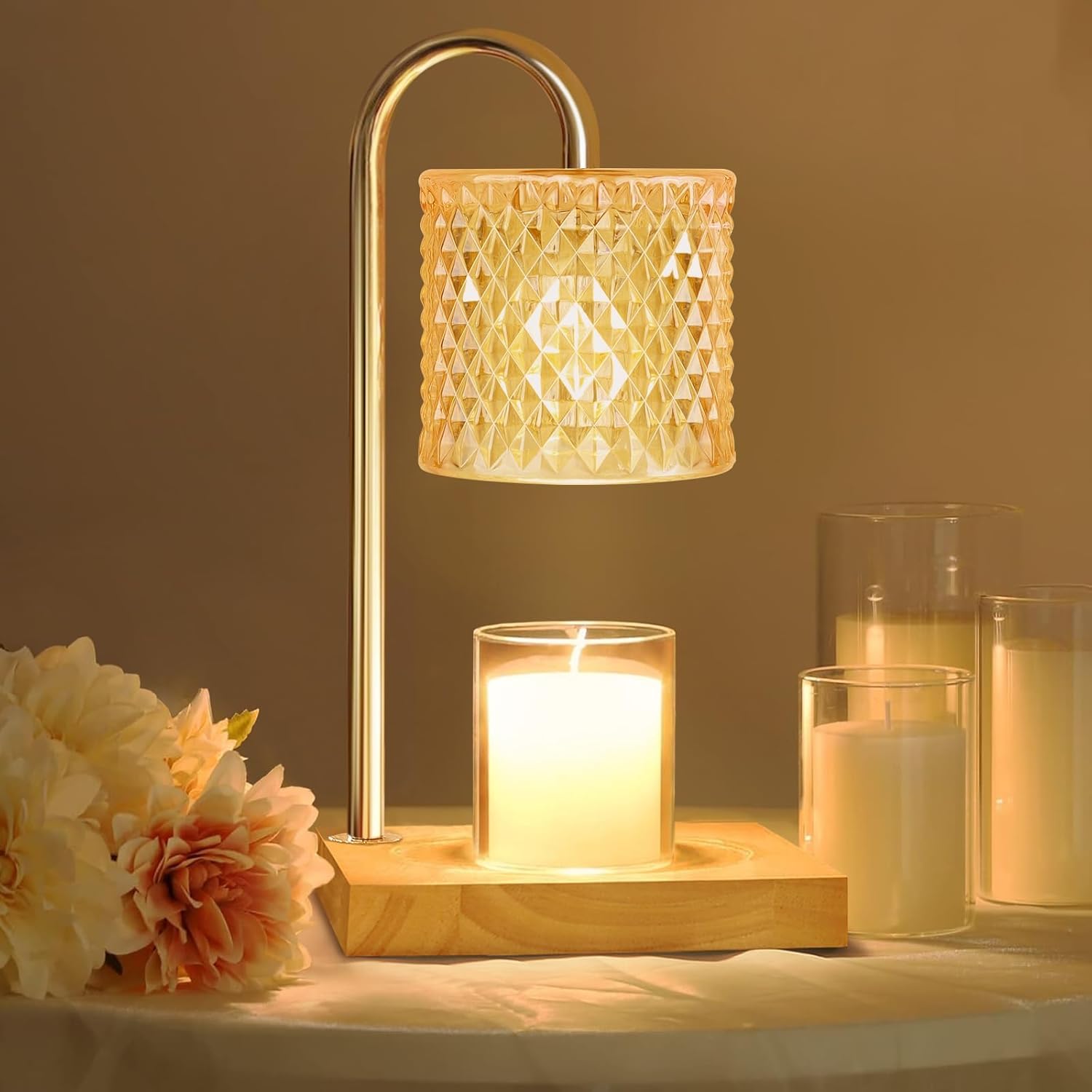 Candle Warmer Lamp with Timer Dimmer, Birthday Gifts for Women Mom, House Warming Gifts, Elegant New Home Decor, Wax Warmer for Jar Candles, Heater Lamp for Scented Wax, Amber Glass