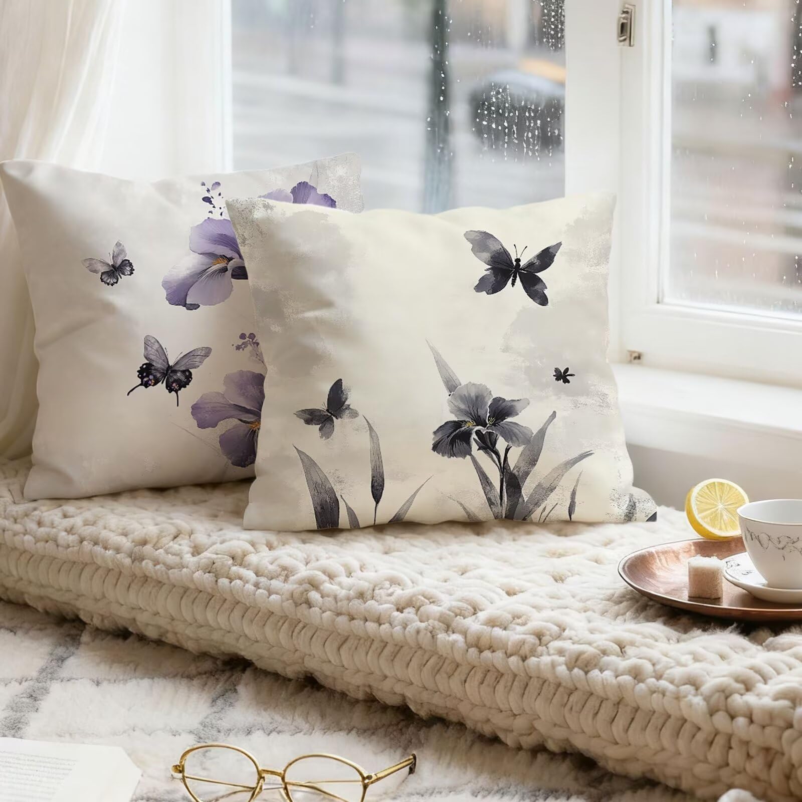 PúRpura Funda Cojin 60x60 Gris Funda Almohada 60x60 Cojines Sofa Súper Suave Fundas Cojines Decorativos Fundas Almohadas 4 Piezas Almohada Cervicales y Cuello, para Hogar Cama Salon Decoracion E - 605