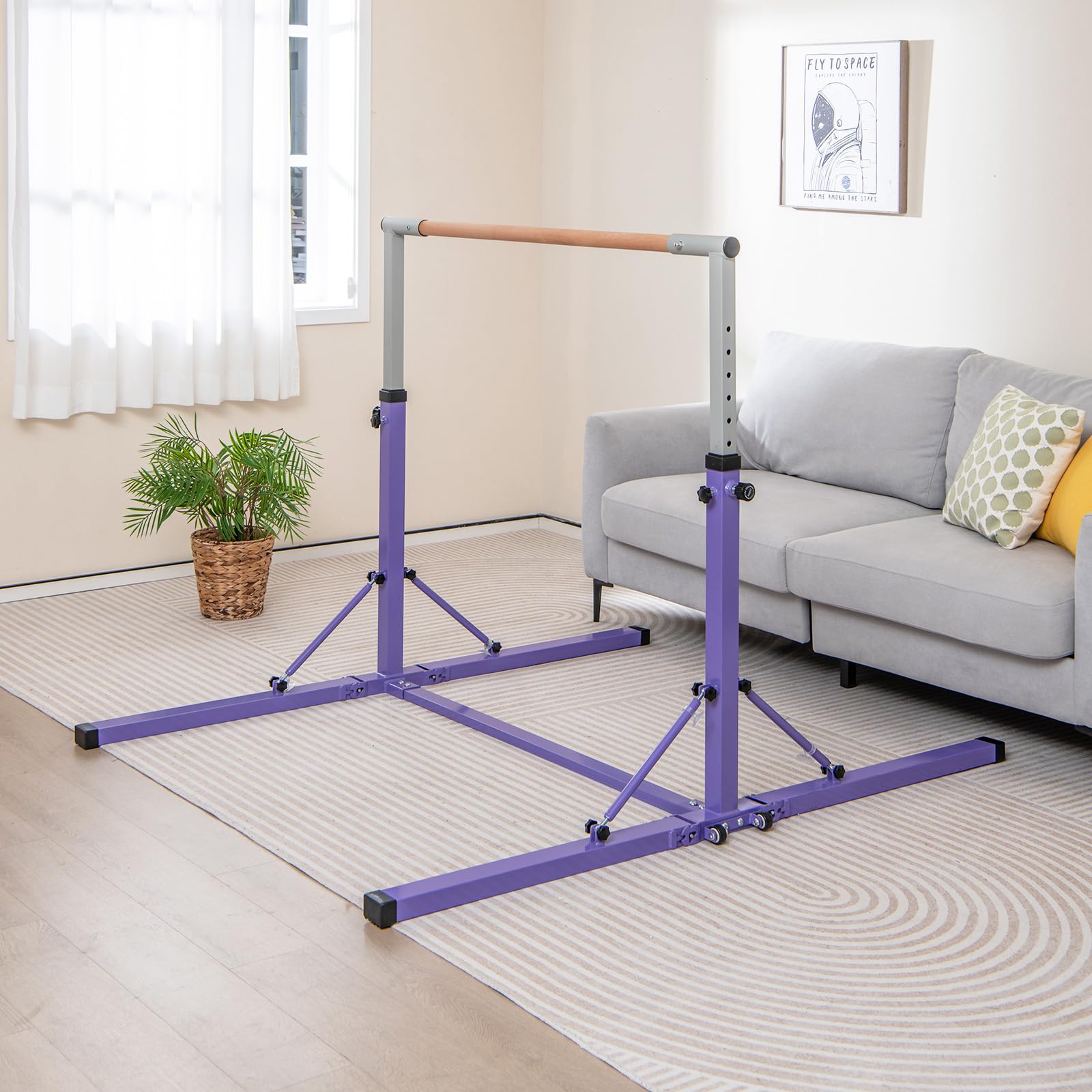 COSTWAY Barra de Gimnasia Plegable para Niños, Barra Horizontal Gimnasia, Alturas Ajustables de 13 Posiciones, Carga 100kg, Casa, Gimnasio