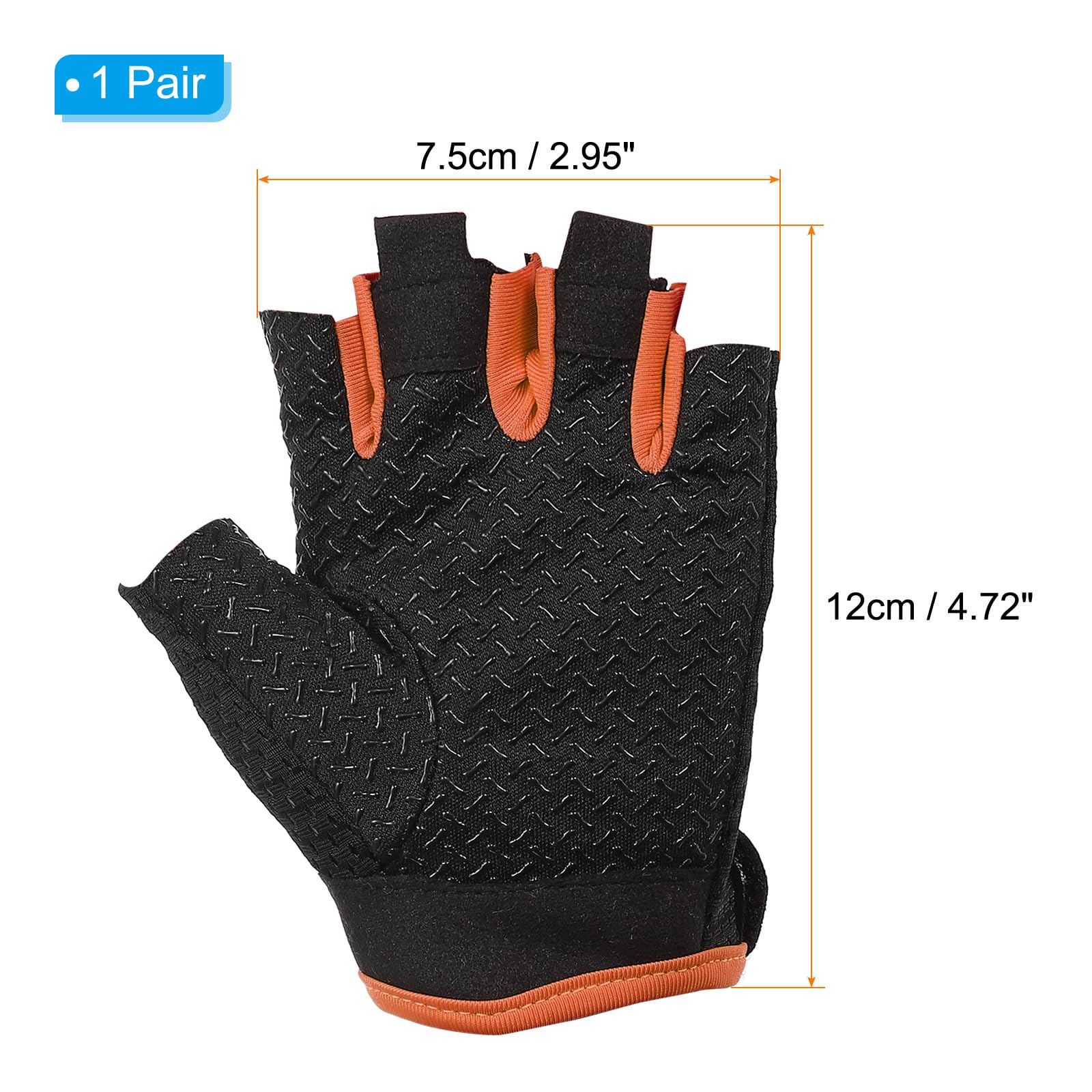 PATIKIL Fishing Gloves, 1 Pair Breathable Fingerless Sun Protection Gloves for Men Women Rowing Kayaking Cycling Hiking, Black, Orange (M Size) - Image 2