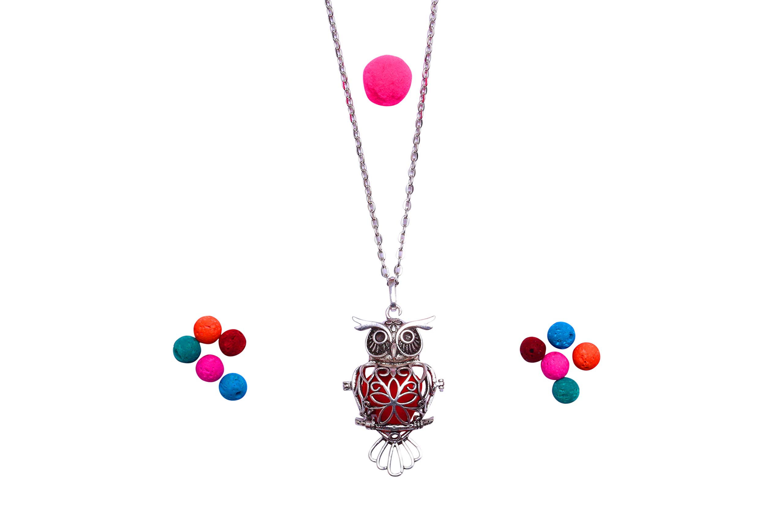 AD's Aromatherapy Diffuser Owl Pendant with 10 Lava beads and one heart bead and 24" Link Chain
