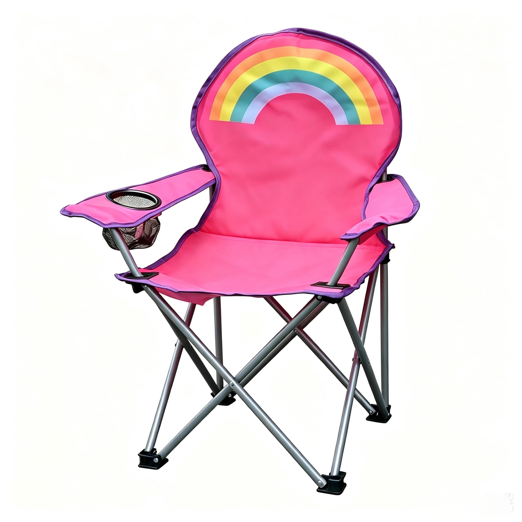 ALUNA Kids Rainbow Foldable Camping Chair, Cup Holder & Security Lock, Toddler Outdoor Picnic Beach Chair(Pink)