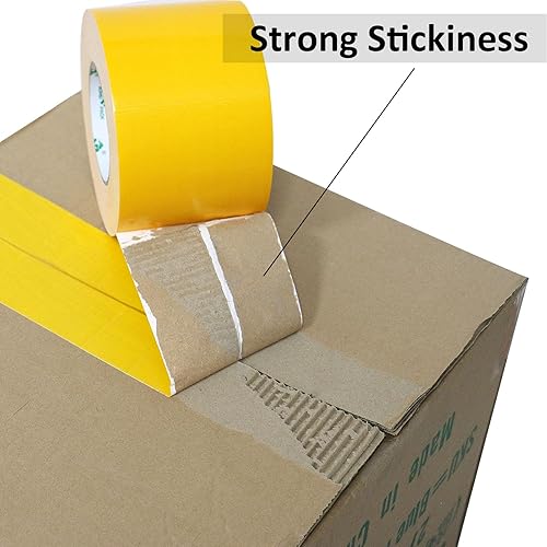 Miniatura 4 de BOMEI PACK Cinta de conducto amarilla de 4 pulgadas de ancho, cinta adhesiva industrial resistente al agua de color 9.0 mil x 4 pulgadas x 55 m para