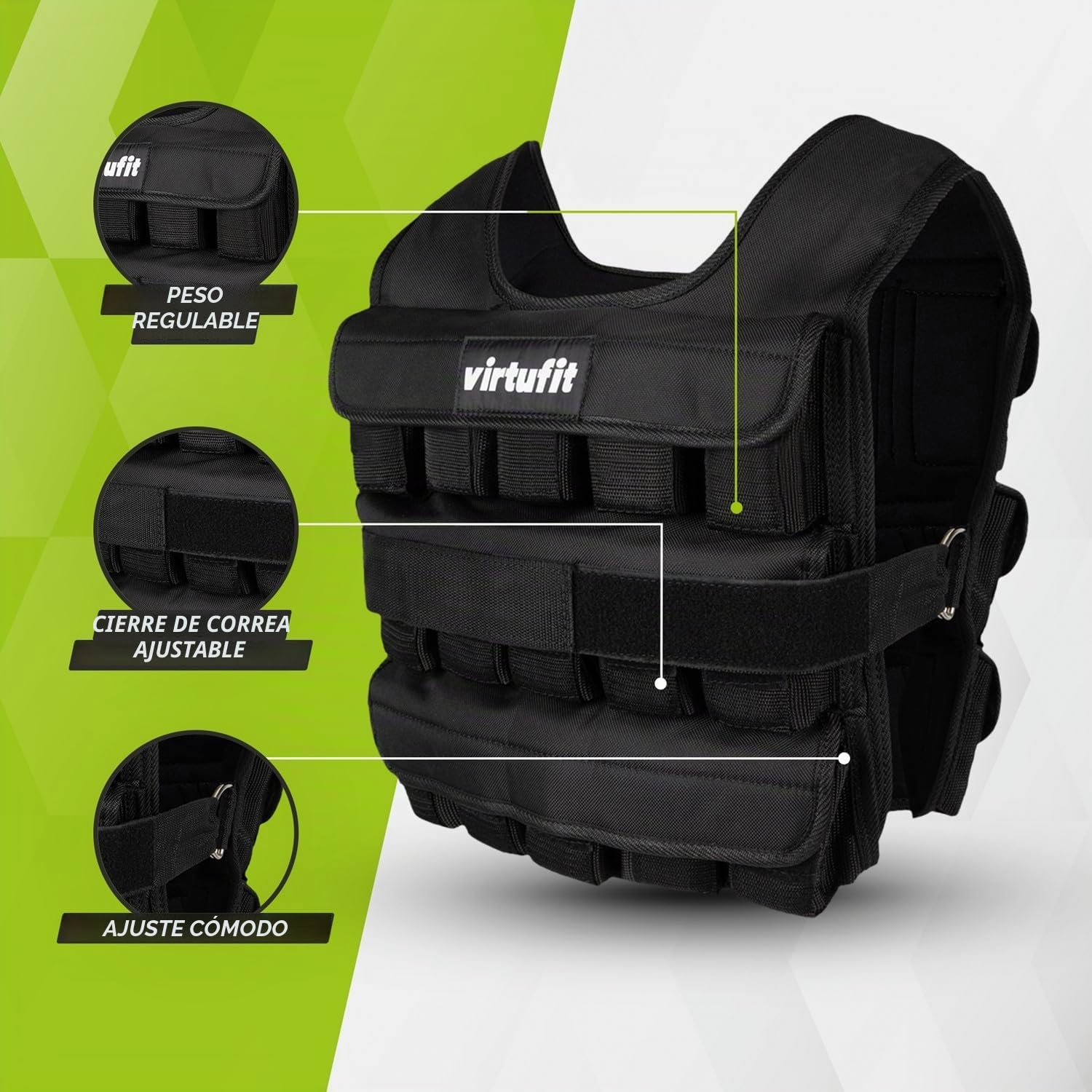 VirtuFit Chaleco de peso ajustable Pro – 10 kg hasta 30 kg (30 kg)