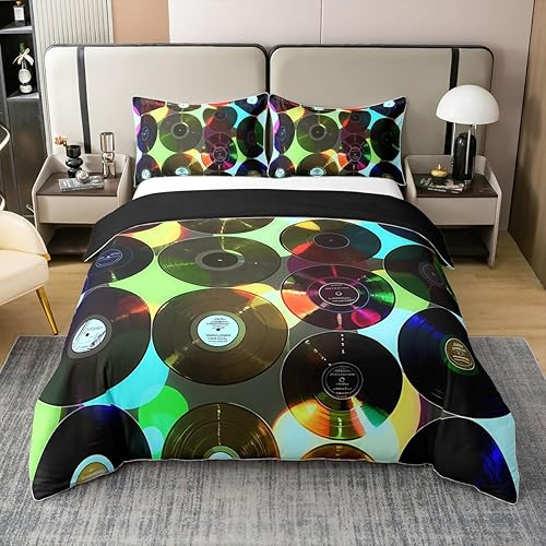 Miniatura 41 de jejeloiu Funda de edredón con estampado de radio Boombox, 100% algodón, para niños y niñas, tamaño matrimonial, juego de ropa de cama retro con Azul