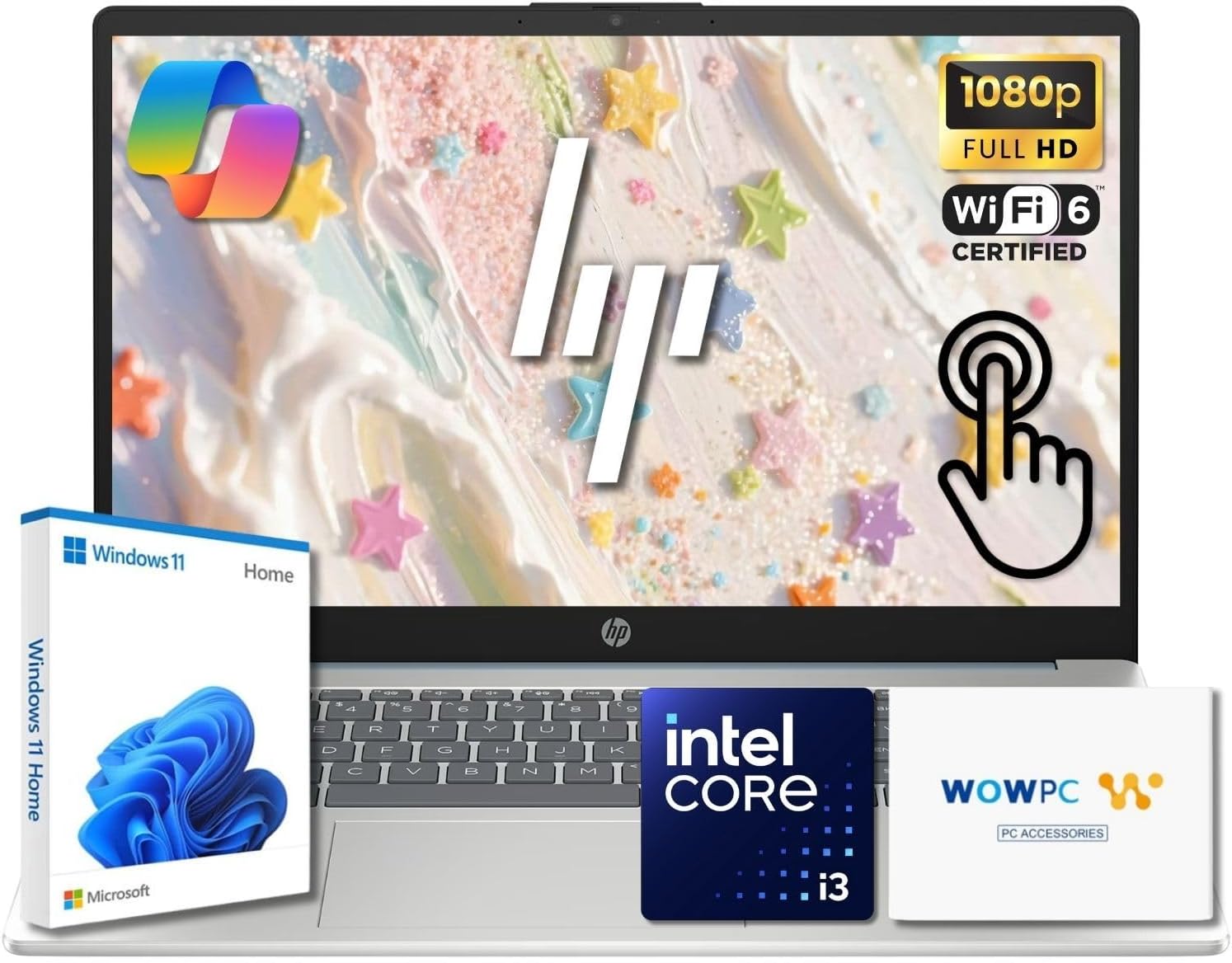 HP 15.6" Pavilion FHD Touchscreen Laptop | Intel Core i3 | 8GB DDR4 | 128GB PCIe SSD | AI Enhanced Win 11 | Numeric Keypad | Wi-Fi 6 & HD Webcam | WOWPC USB | Up to 10H Battery for Work & School