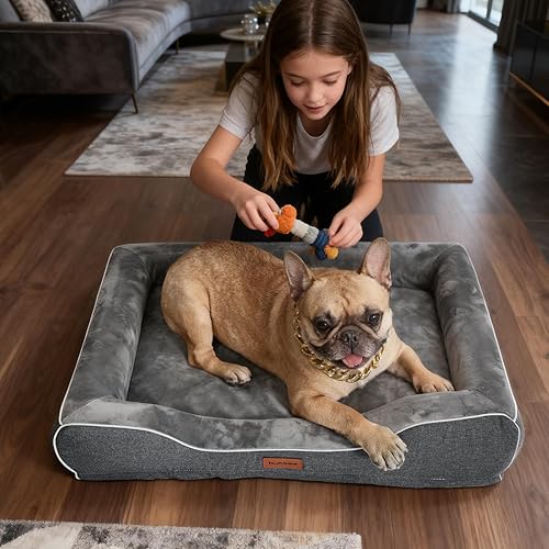Miniatura 8 de Camas de espuma viscoelástica para perros de tamaño mediano con cojines extraíbles y funda lavable, camas ortopédicas para mascotas con espuma de