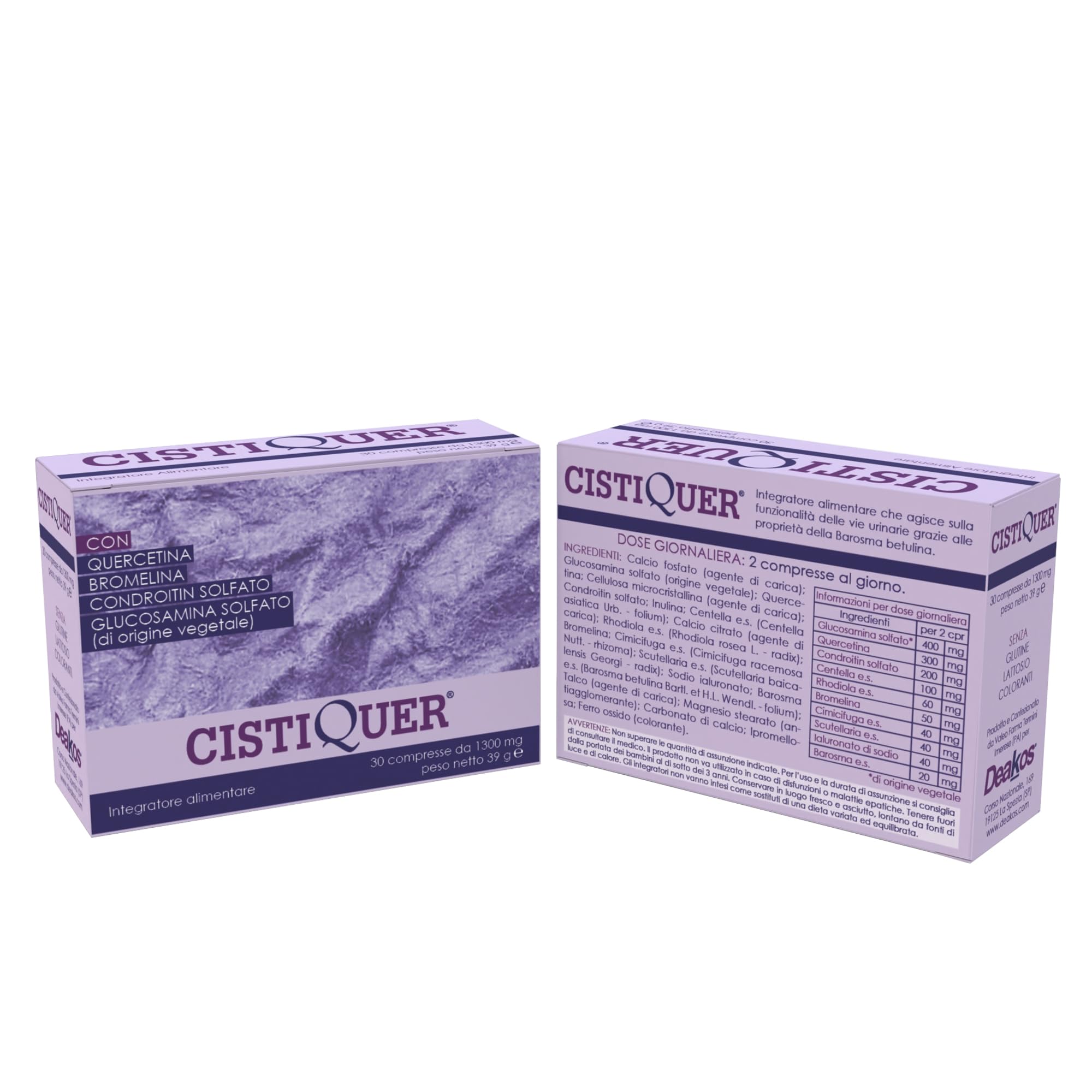 Cistiquer - Integratore Cistite Donna e Benessere della Vescica - Integratore Vie Urinarie Donna con Quercetina e Bromelina - 60 Compresse, Senza Glutine e Lattosio